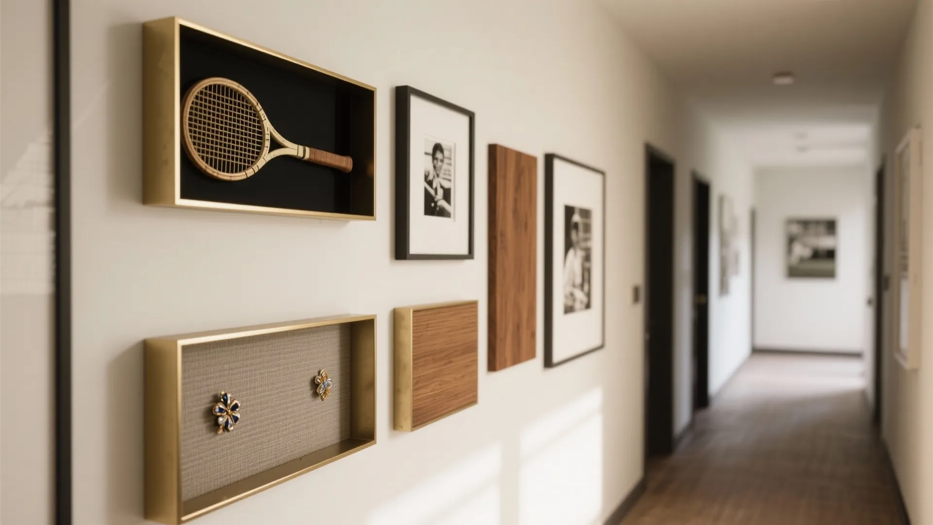 2) Mixed-media story wall with heirlooms