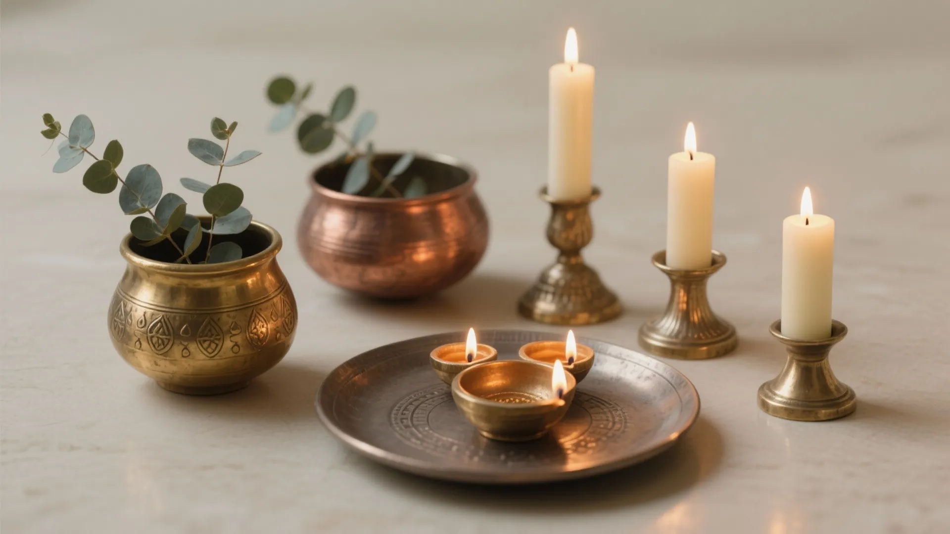 Mixed-Metal Glow: Brass, Copper, and Soft Candlelight
