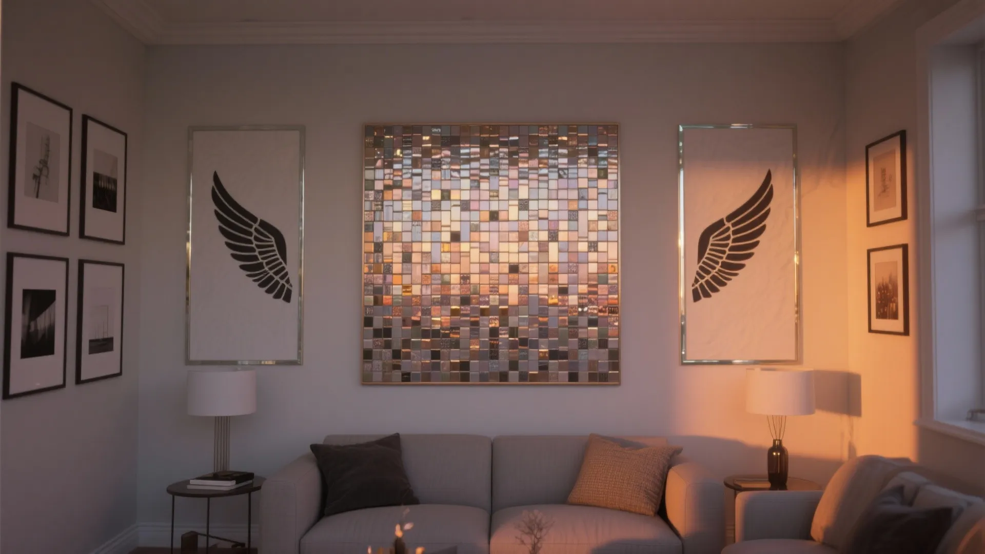 Mixed Material Mosaic: Tile + Paint + Glass or Metal Accents