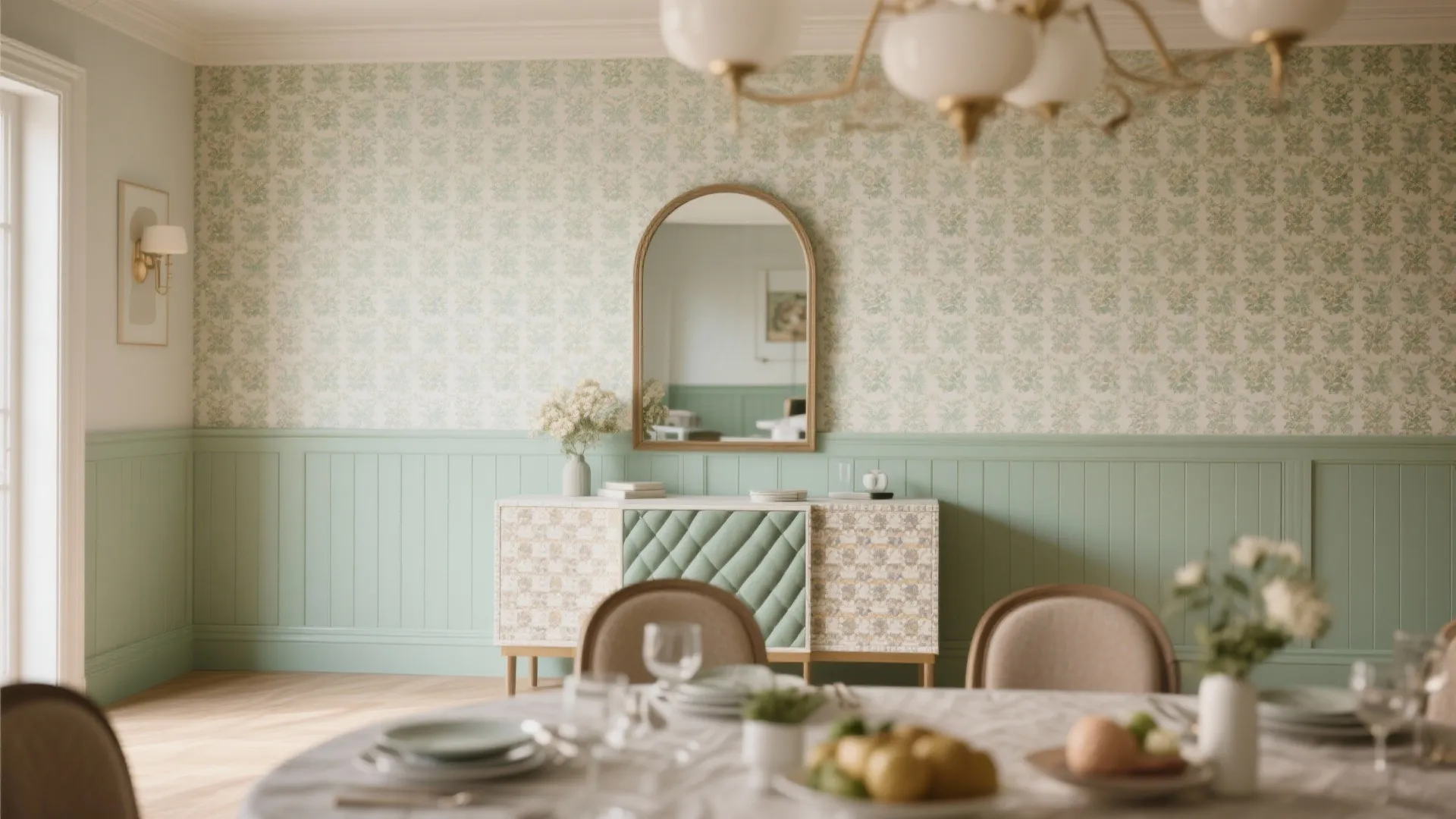 5. Mixed Materials: Paneling Plus Wallpaper or Fabric