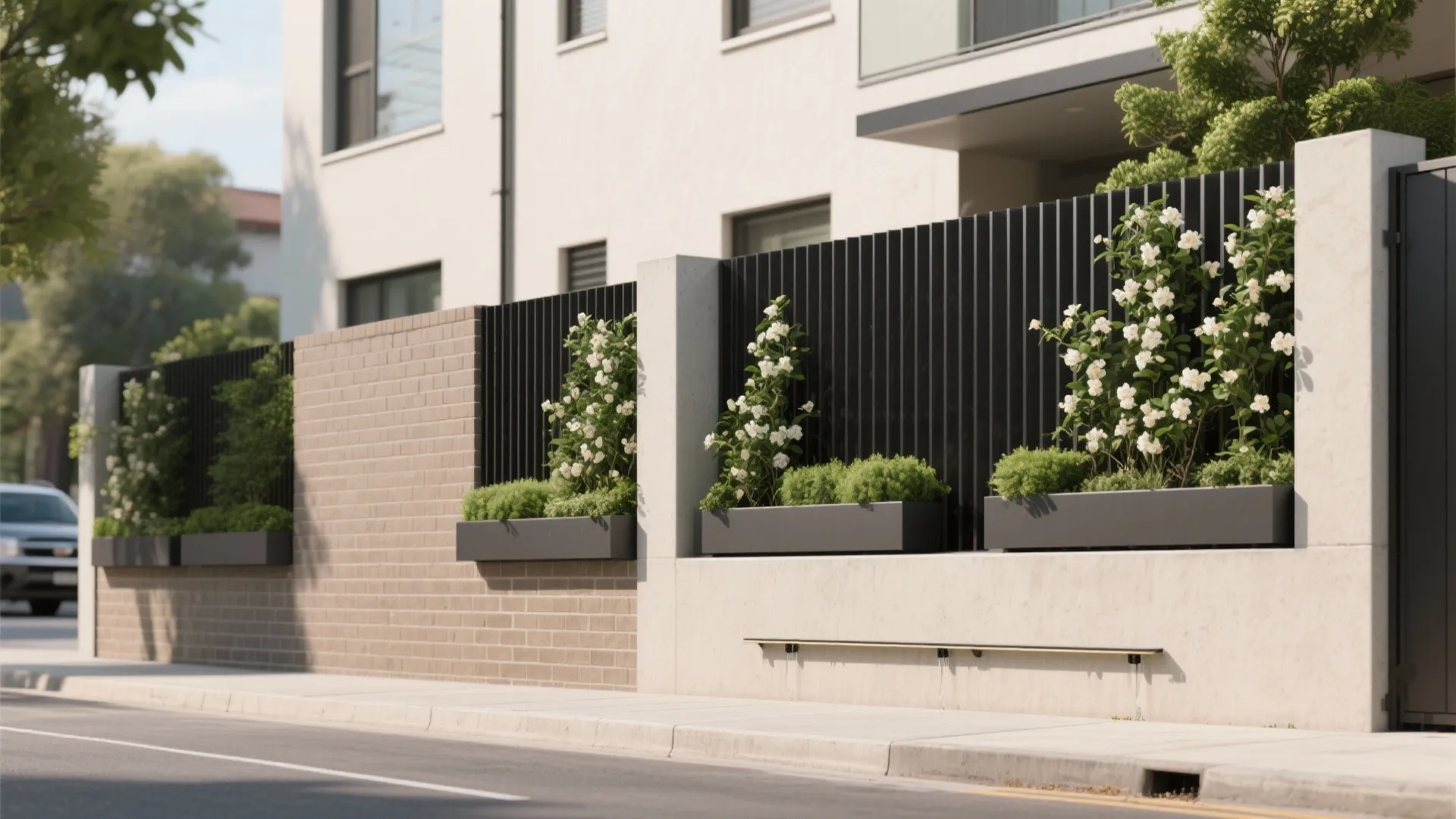 3) Mixed Plinth + Floating Slats + Green Pockets