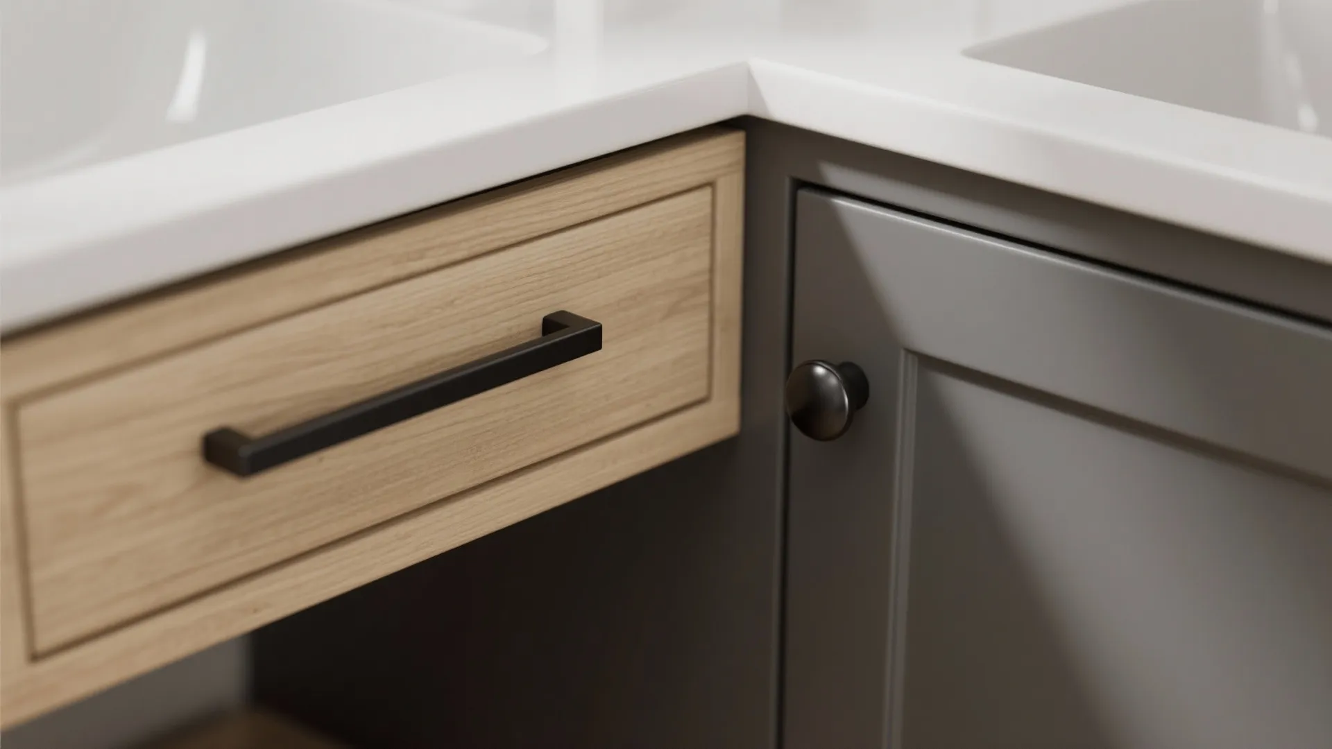 1. Matte black mixed pulls and knobs