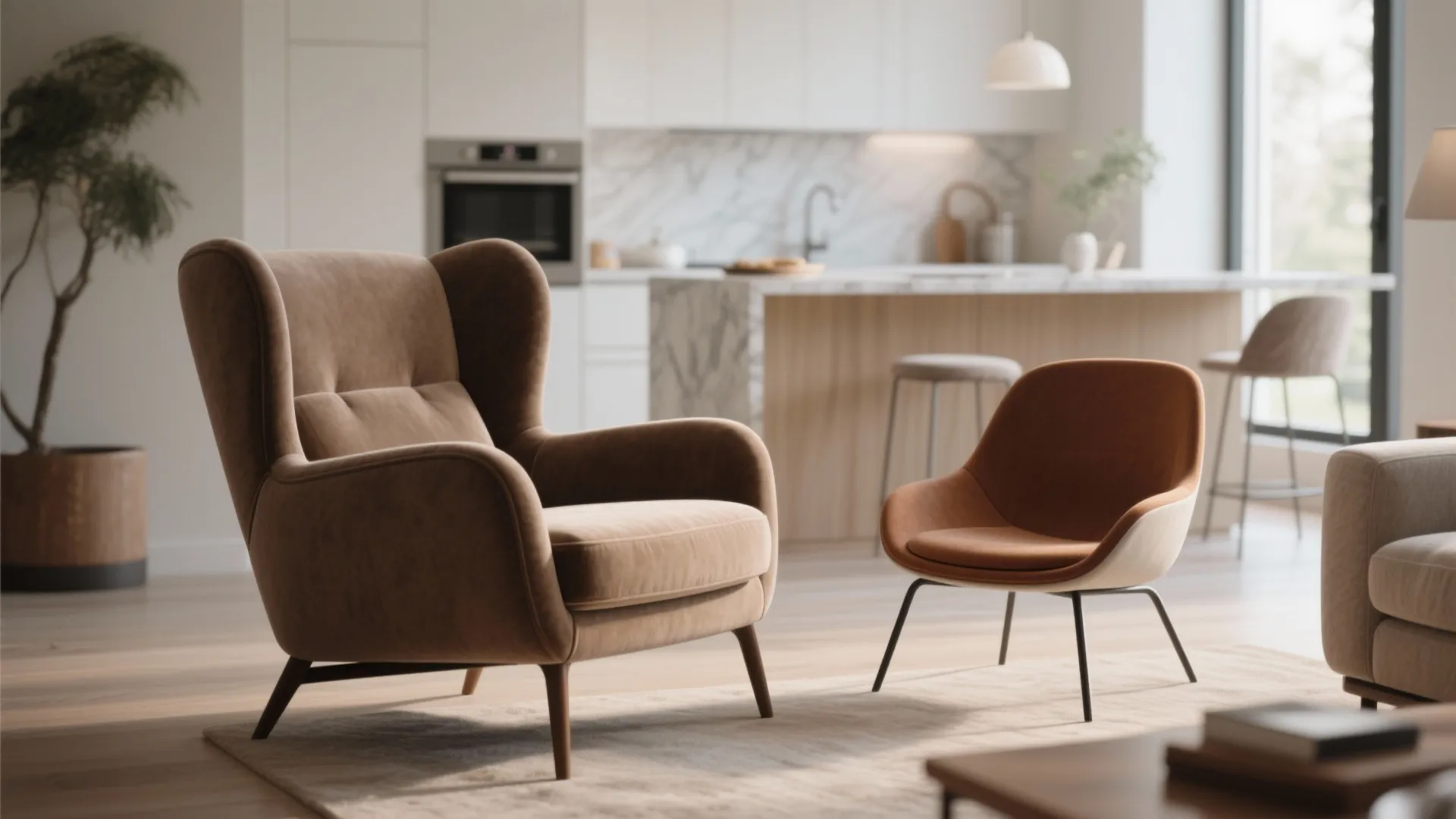 3. Mix Styles: One Armchair + One Slipper Chair