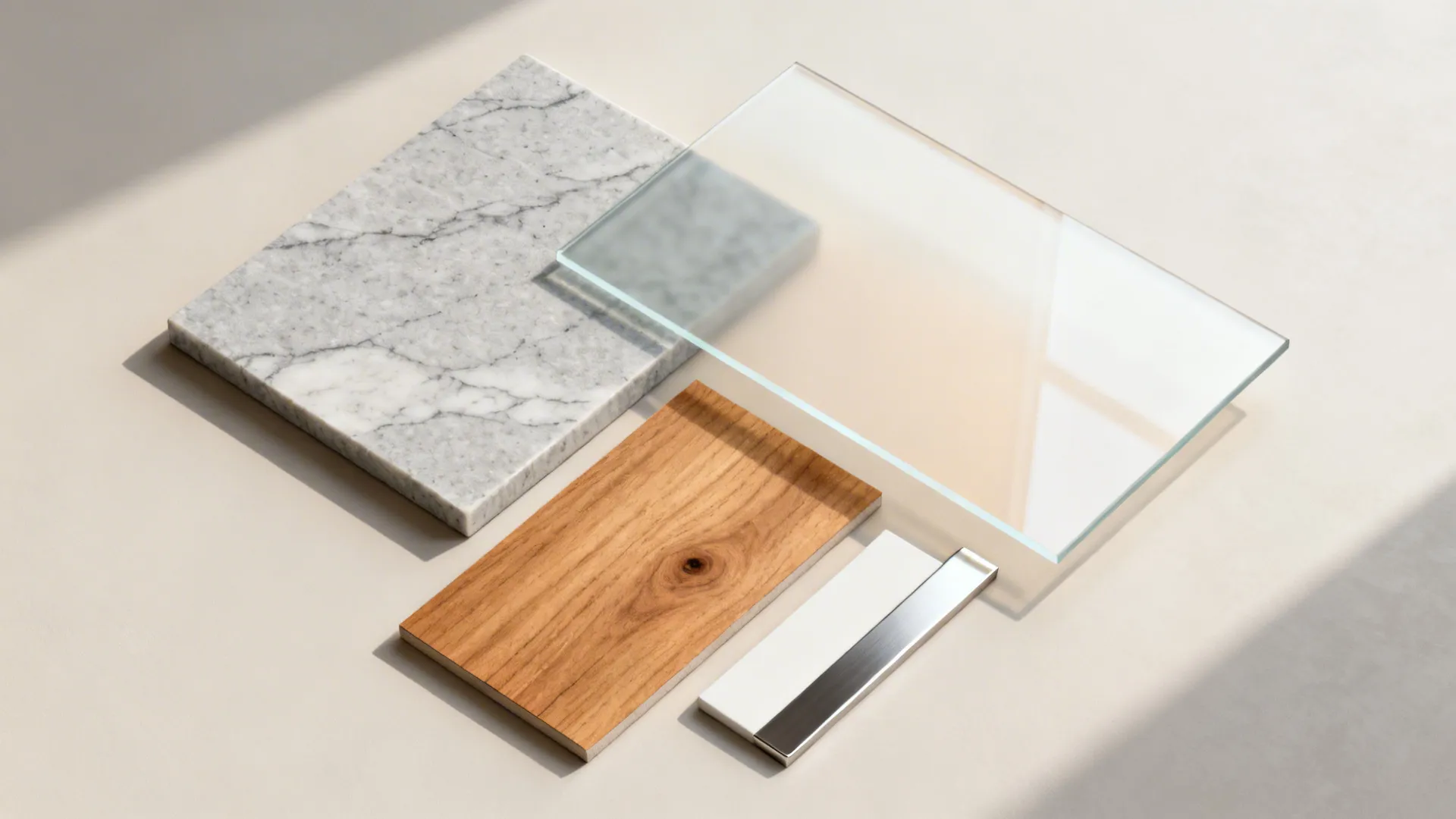 Mixed surfaces: stone-look counters, glass, and warm wood