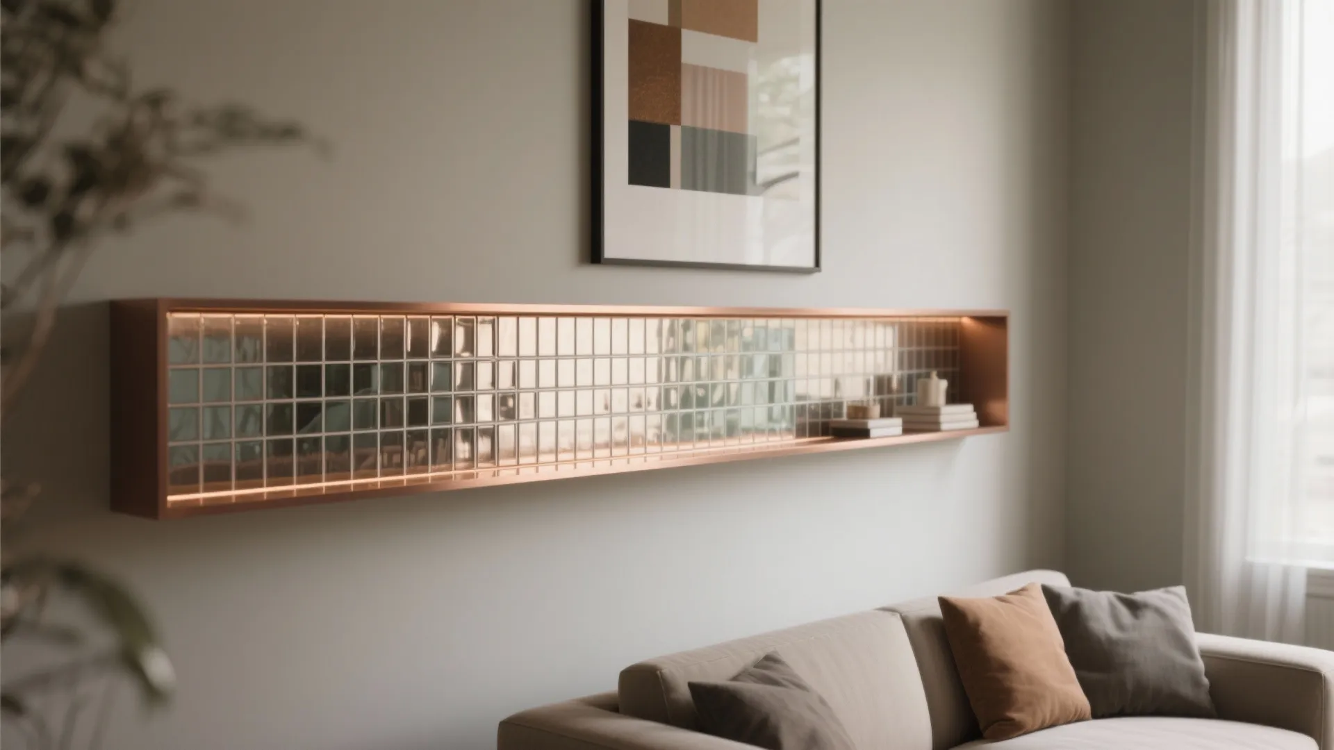 5. Mixed tile bands to frame artwork or shelving