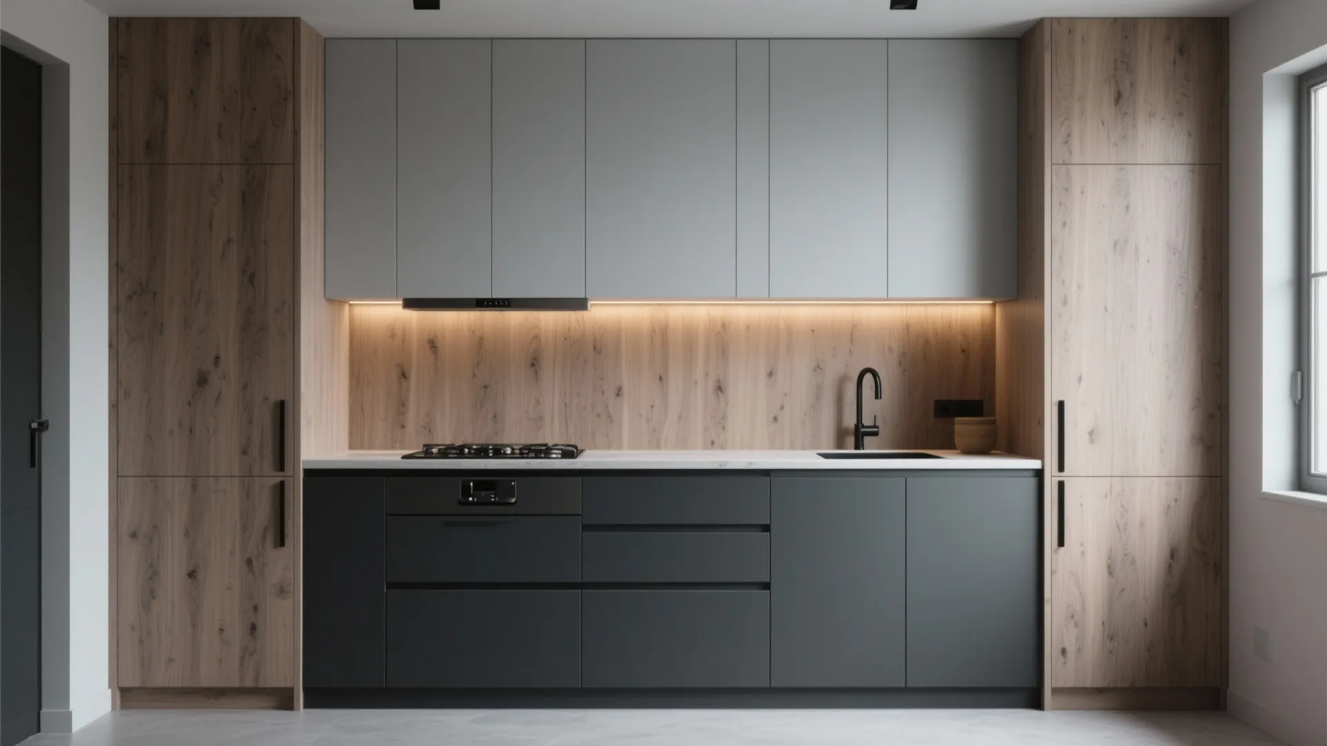 1. Mixed-Tone Grey Wood Cabinets