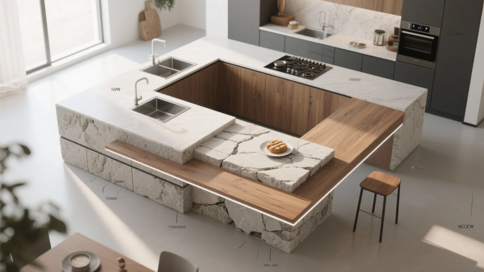 5) Mixed materials & multifunctional islands