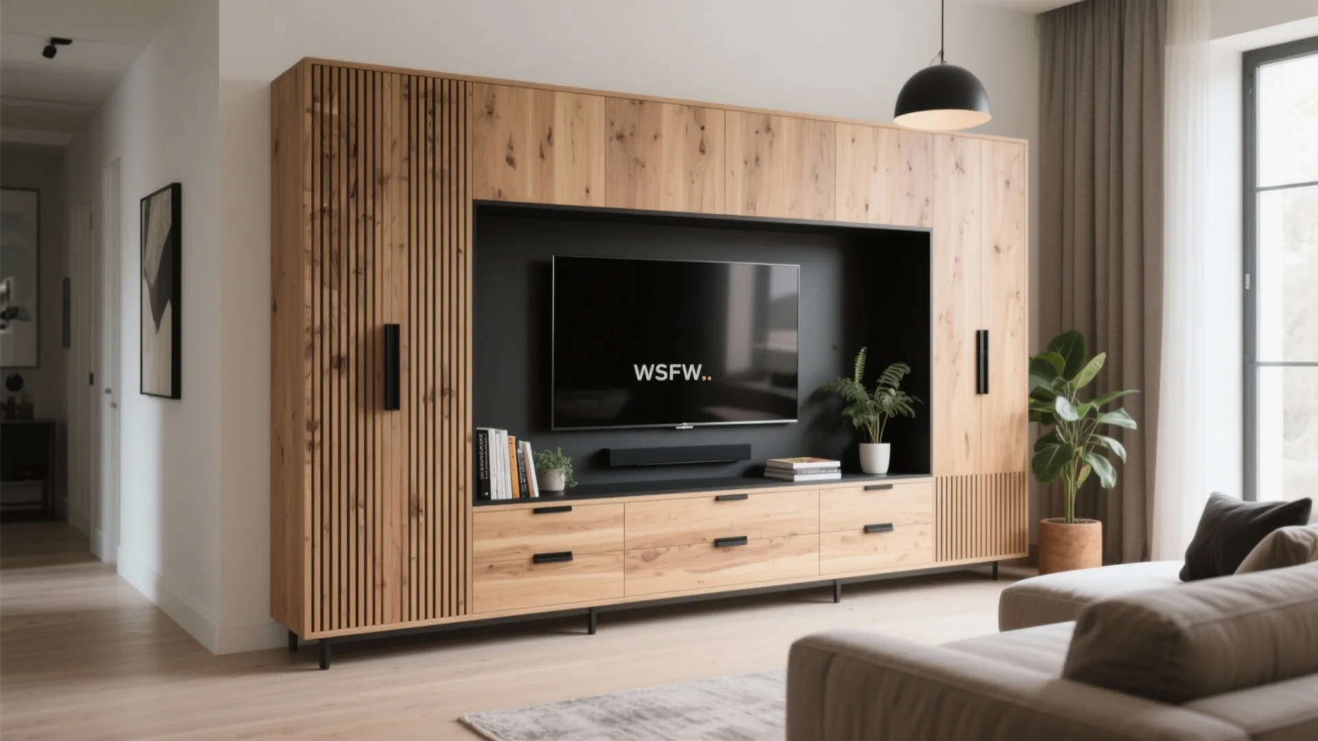 Mixed Material Unit: Warm Wood + Matte Black Accents