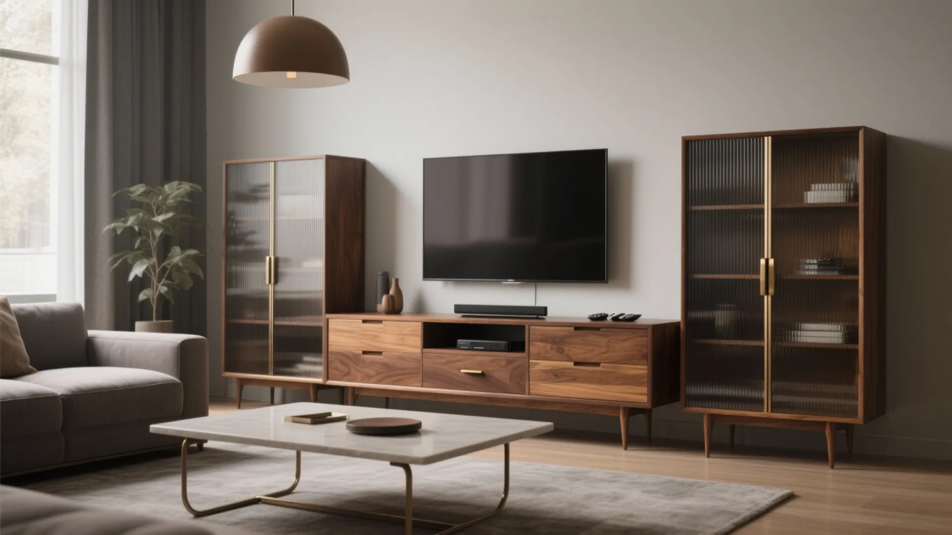 Mixed-Wood Cabinet with Metal and Glass Accents