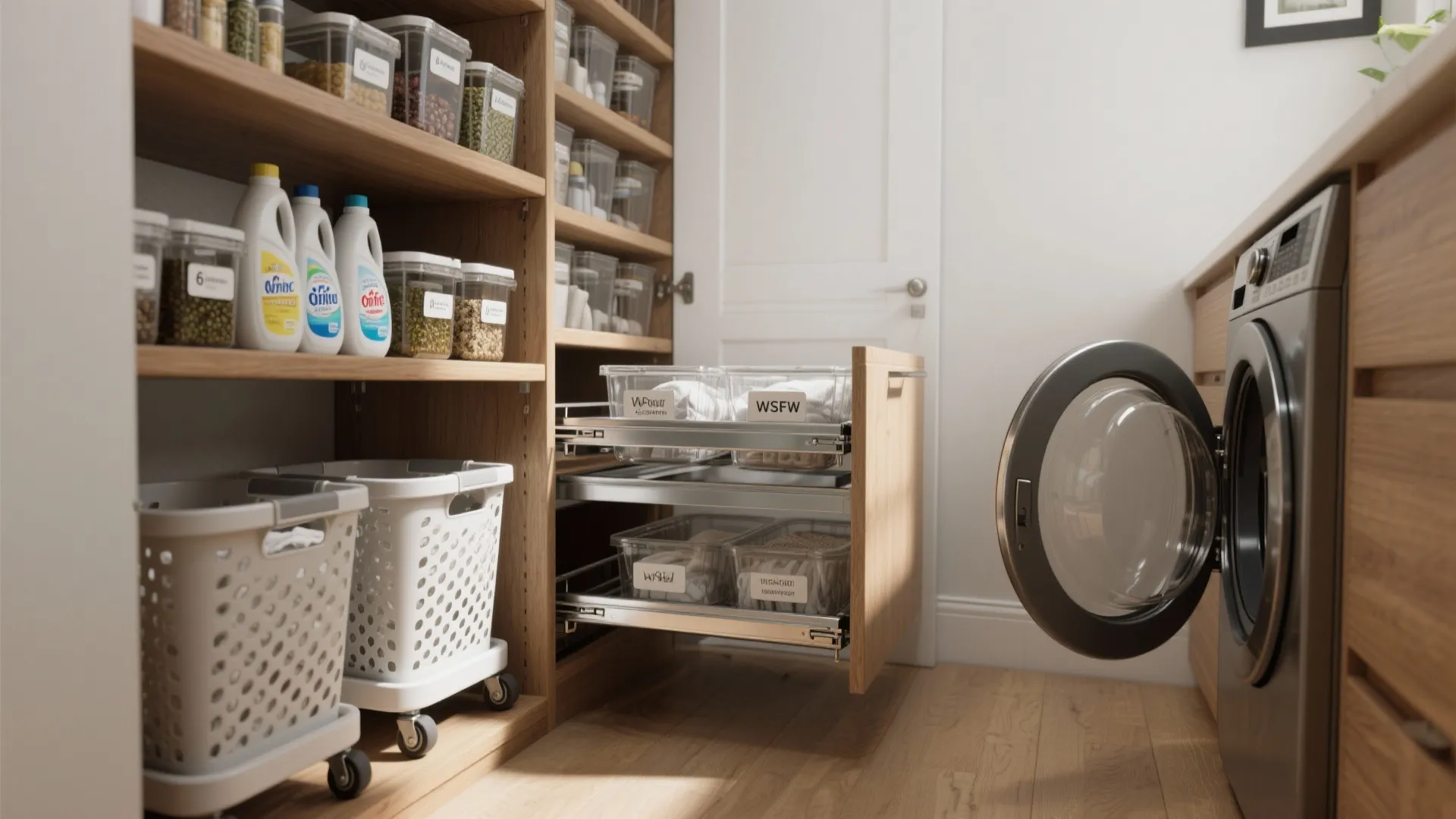 2. Mobile Laundry Baskets and Pull-Out Shelves