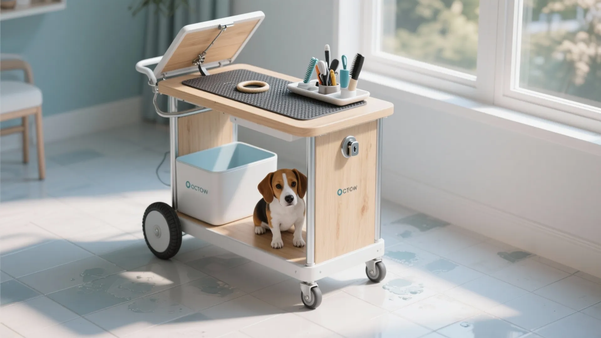 5. Mobile Grooming Cart with Fold-Out Top