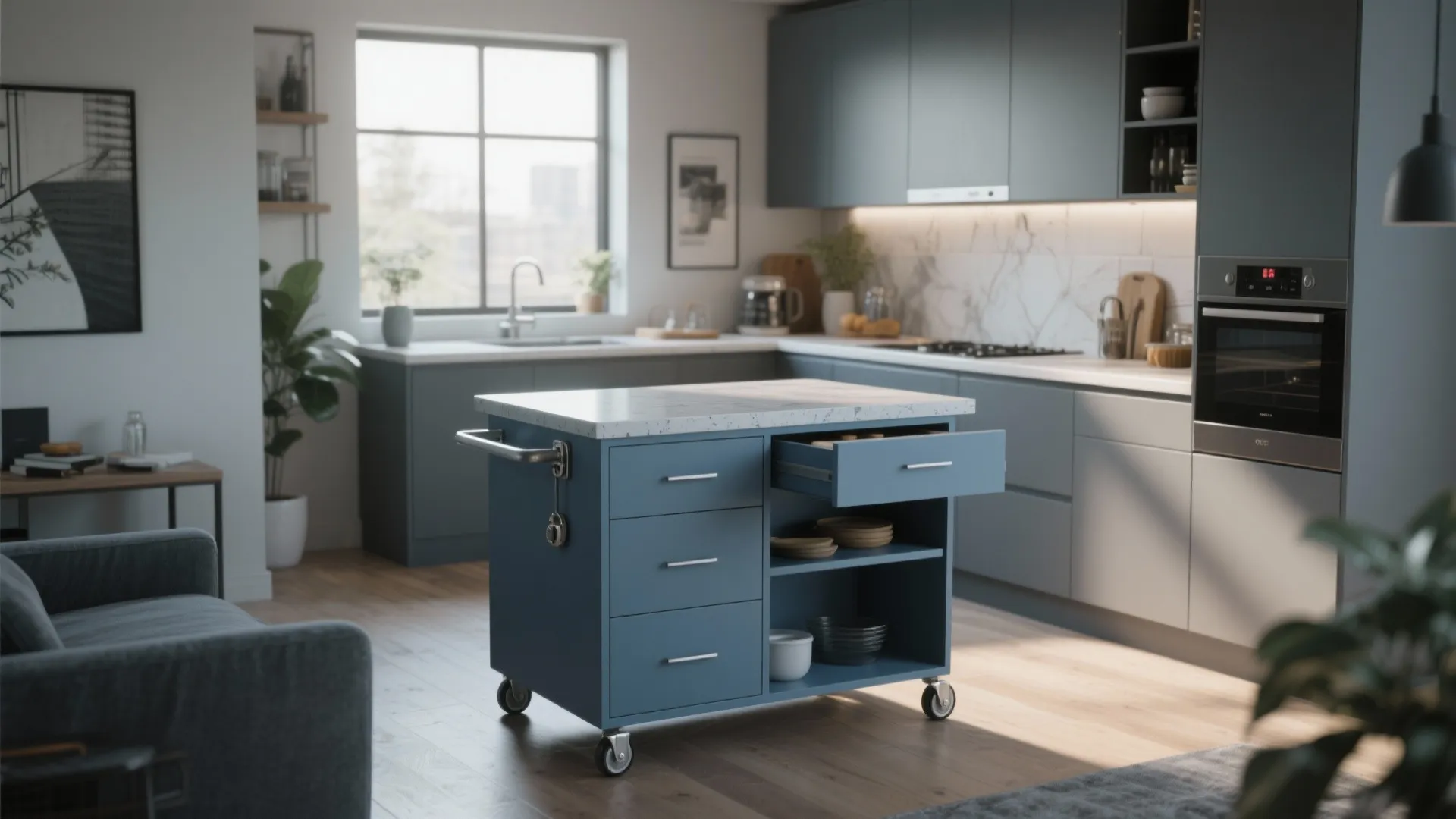 5. Small Island, Big Function: Blue-Grey Mobile Cart