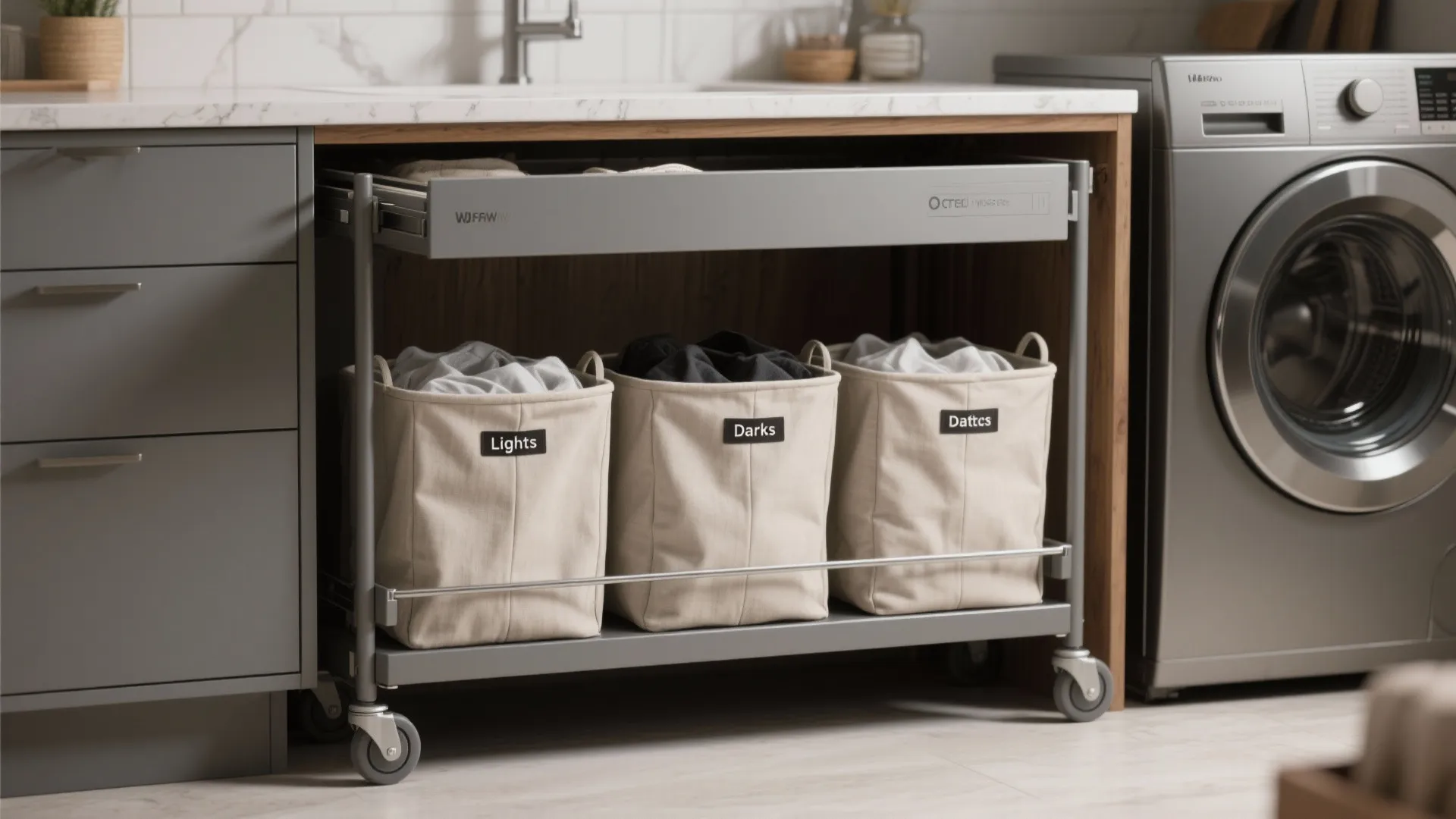 4. Mobile laundry cart and hidden hampers