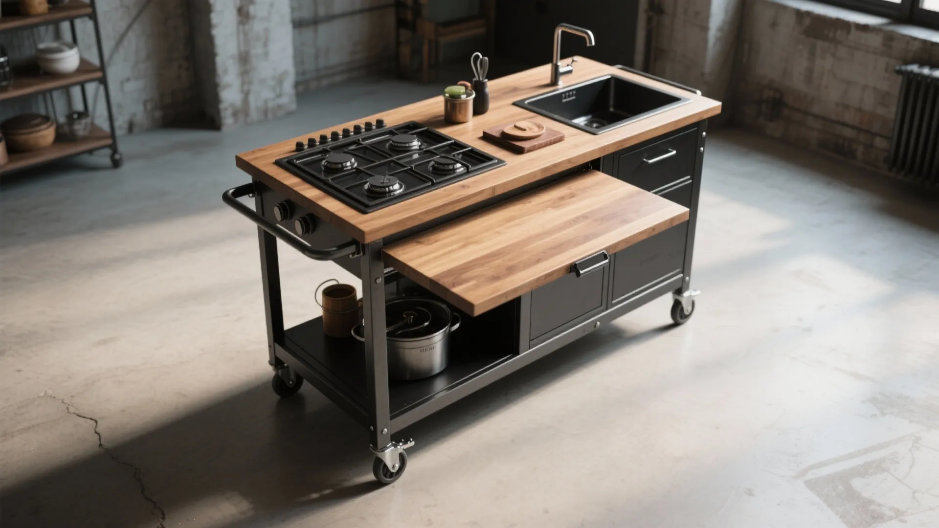 3. Mobile Kitchen Cart with Foldouts