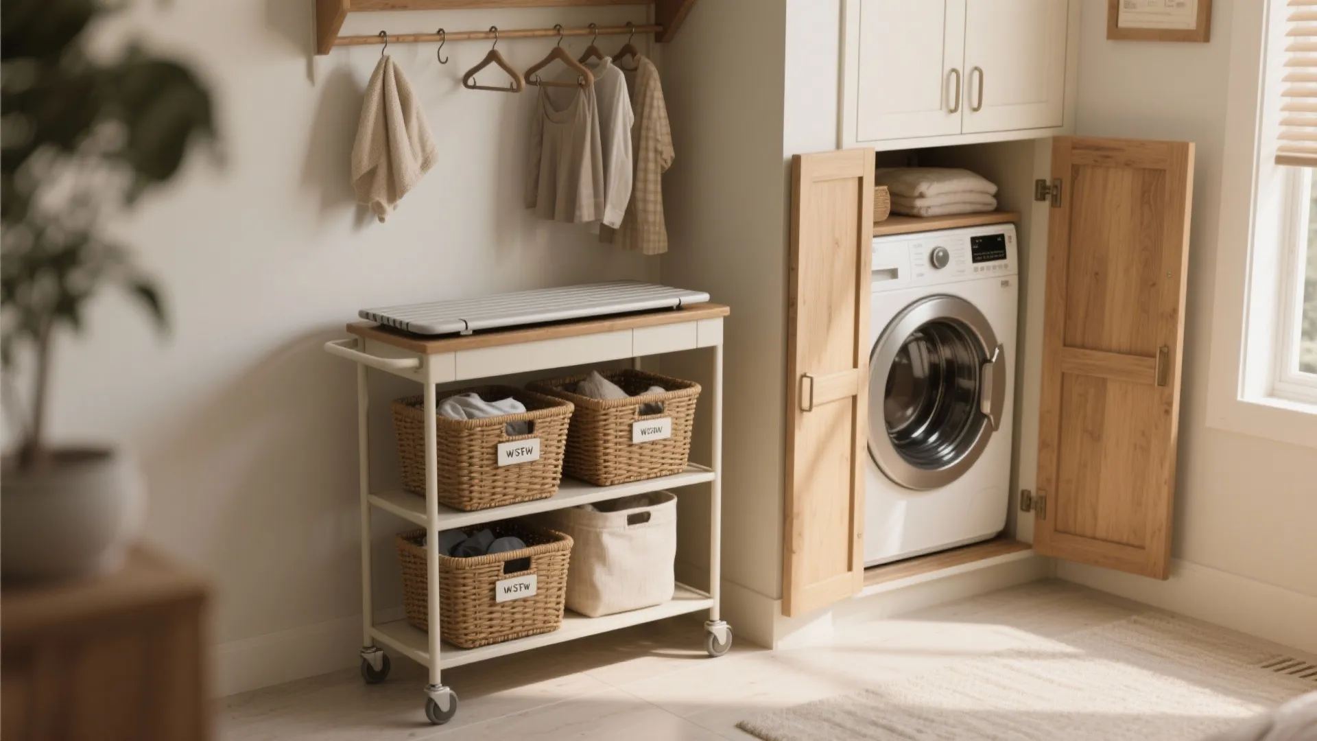 5. Mobile carts, baskets, and disguised laundry nooks