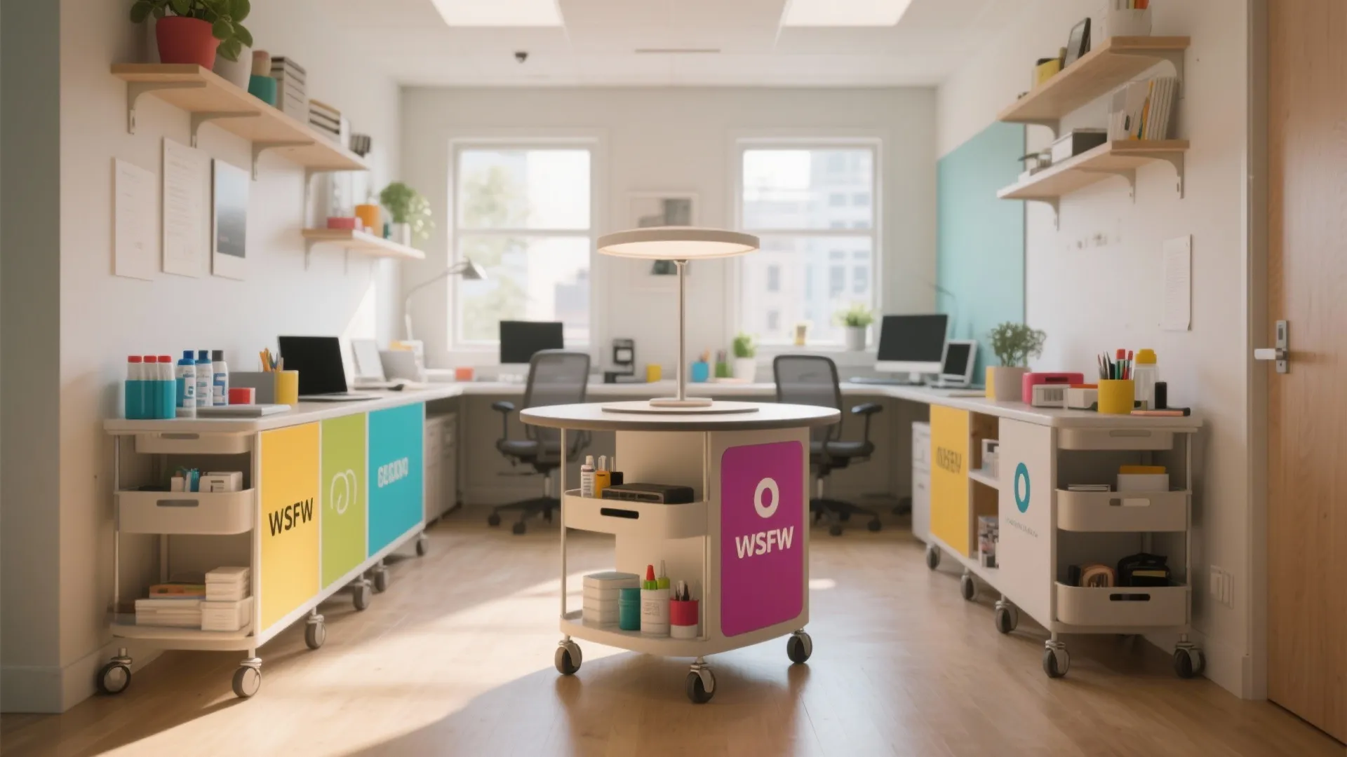5. Mobile carts and zoned storage for flexible workstyles