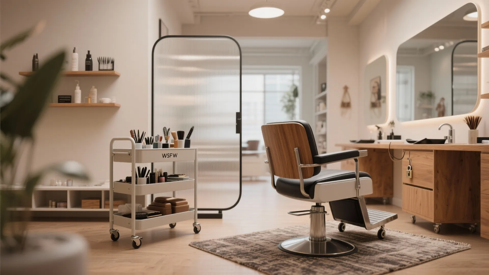 5. Mobile salon carts and subtle zoning