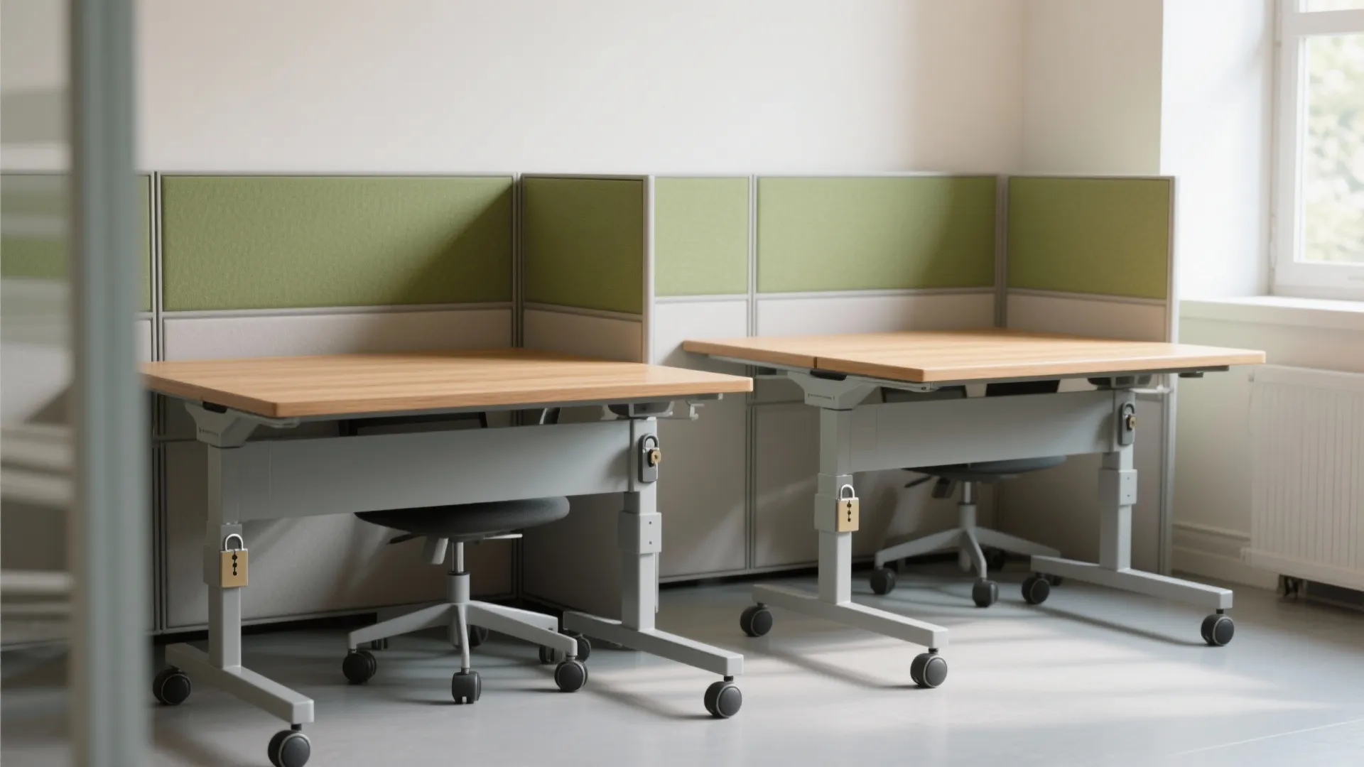 2. Mobile modular desks on casters