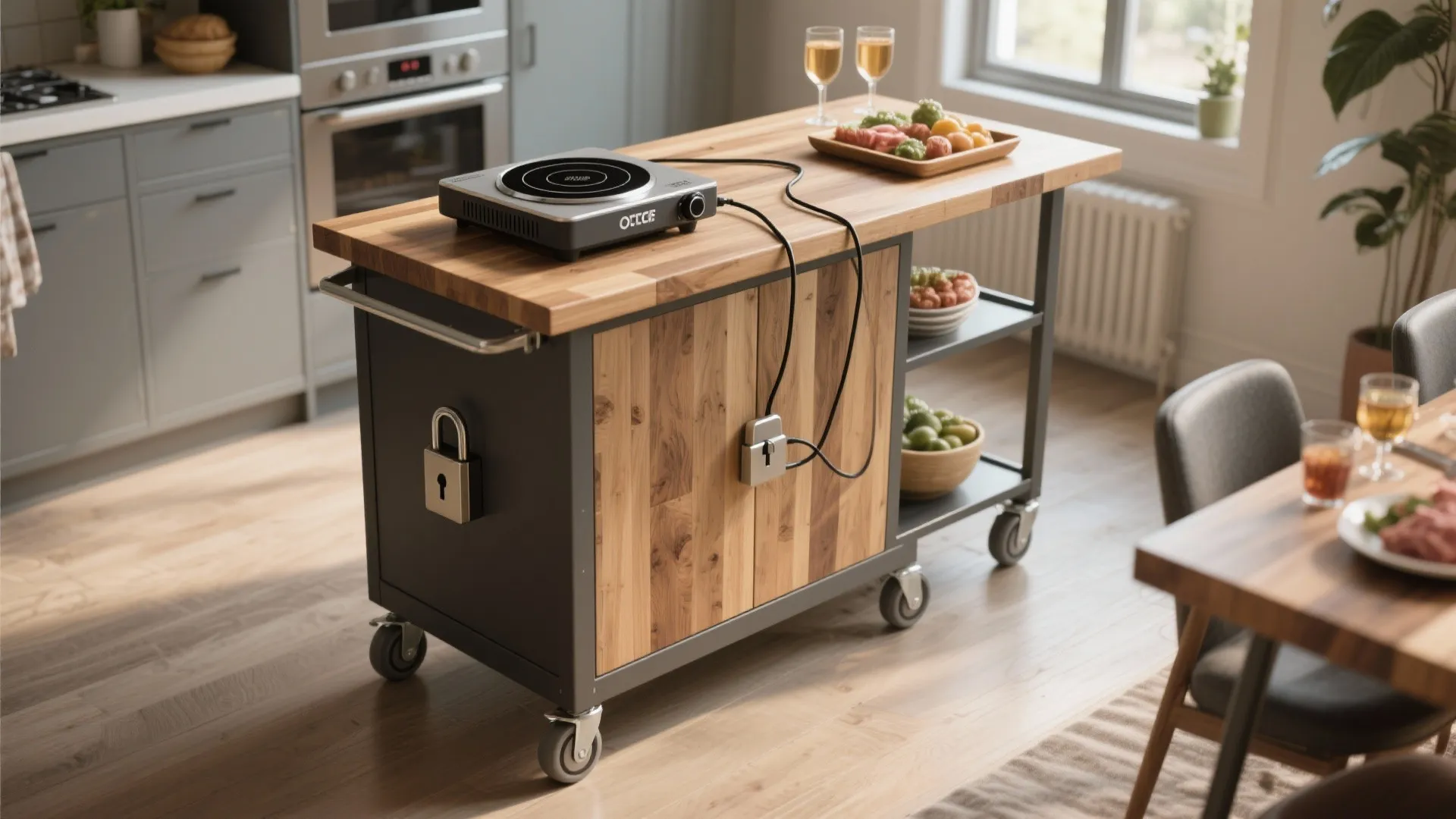 2. Mobile island with portable induction stove