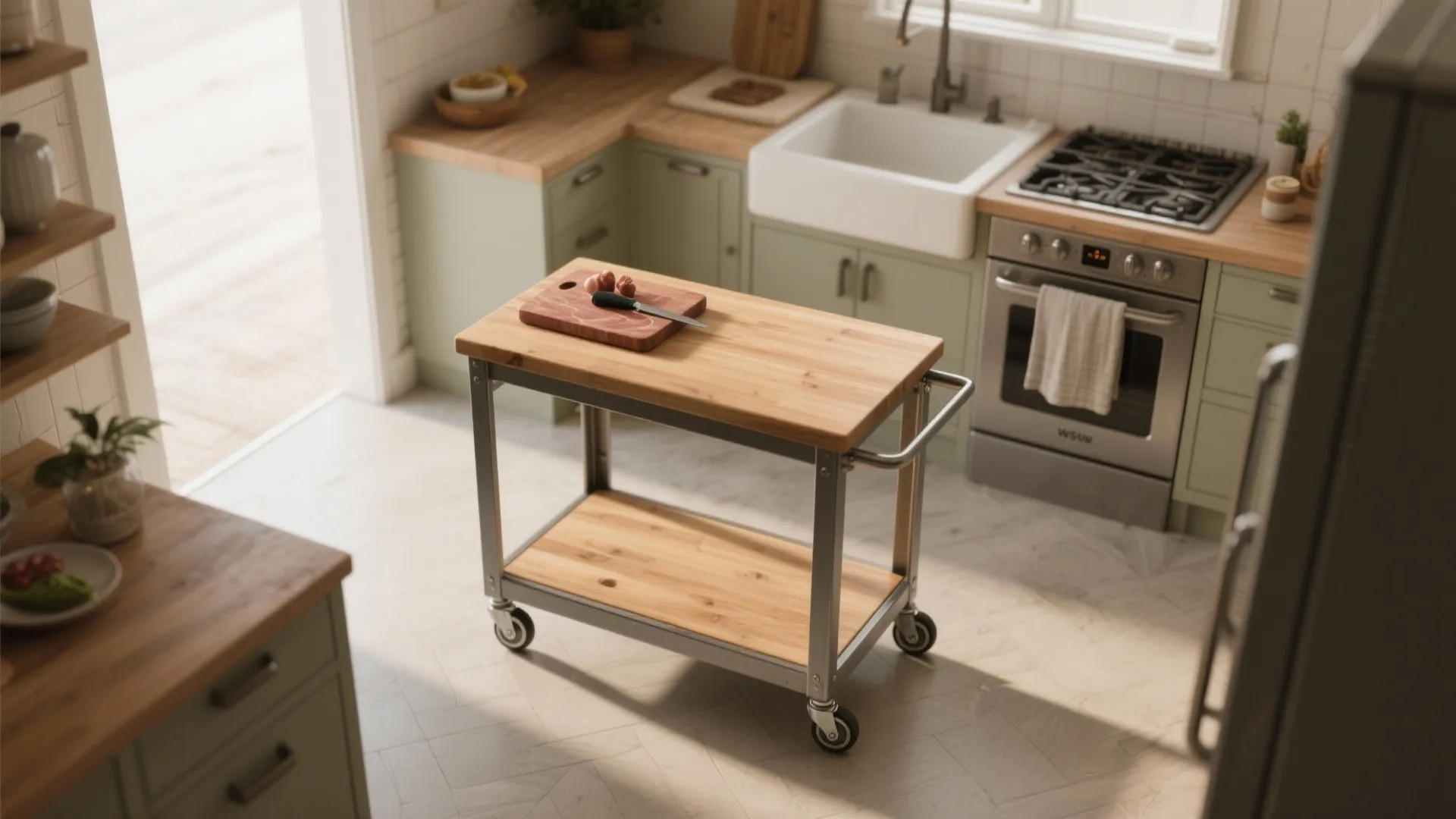 2. Use a mobile island or prep cart