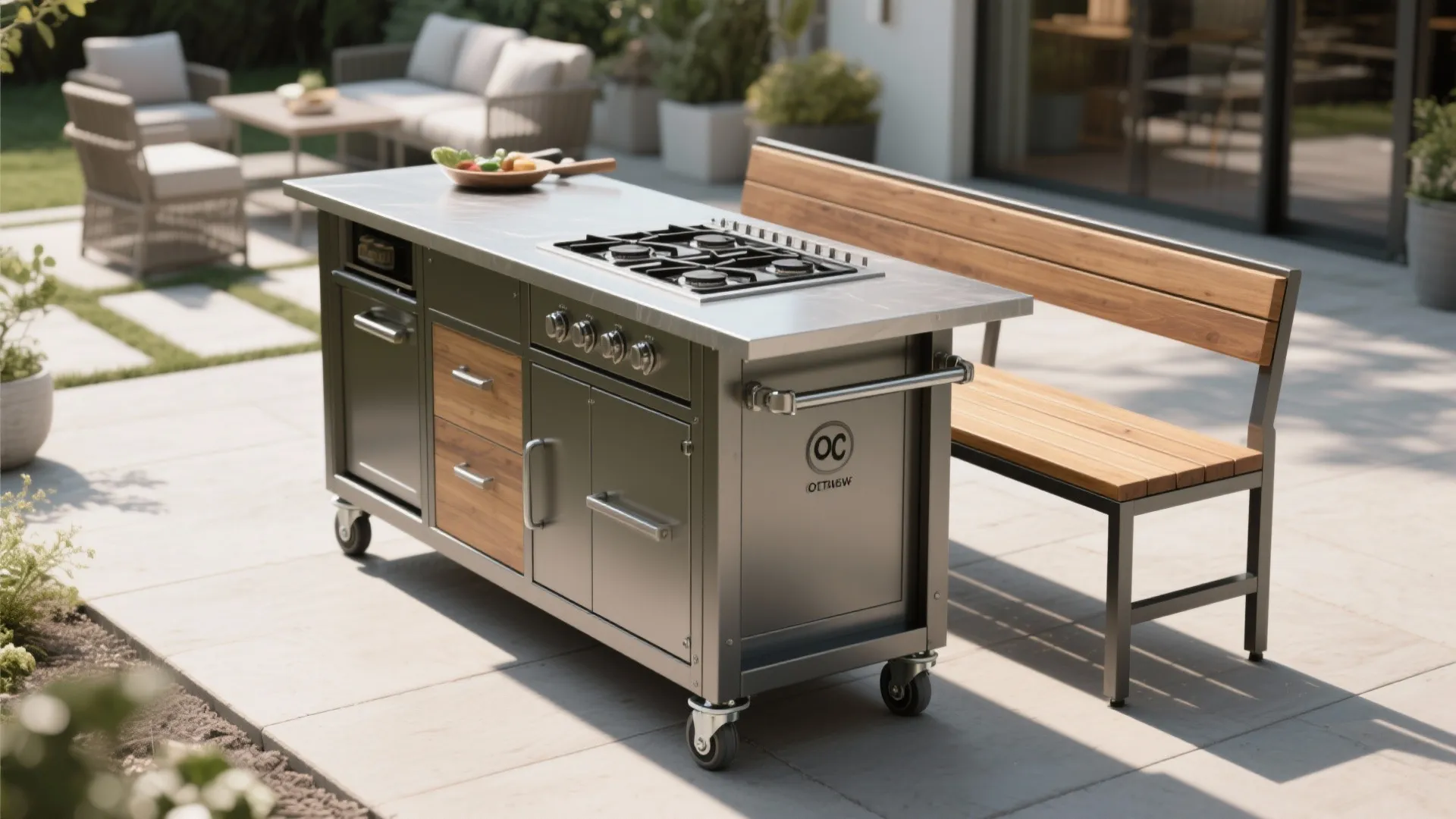 3. Mobile Island with Built-in Seating