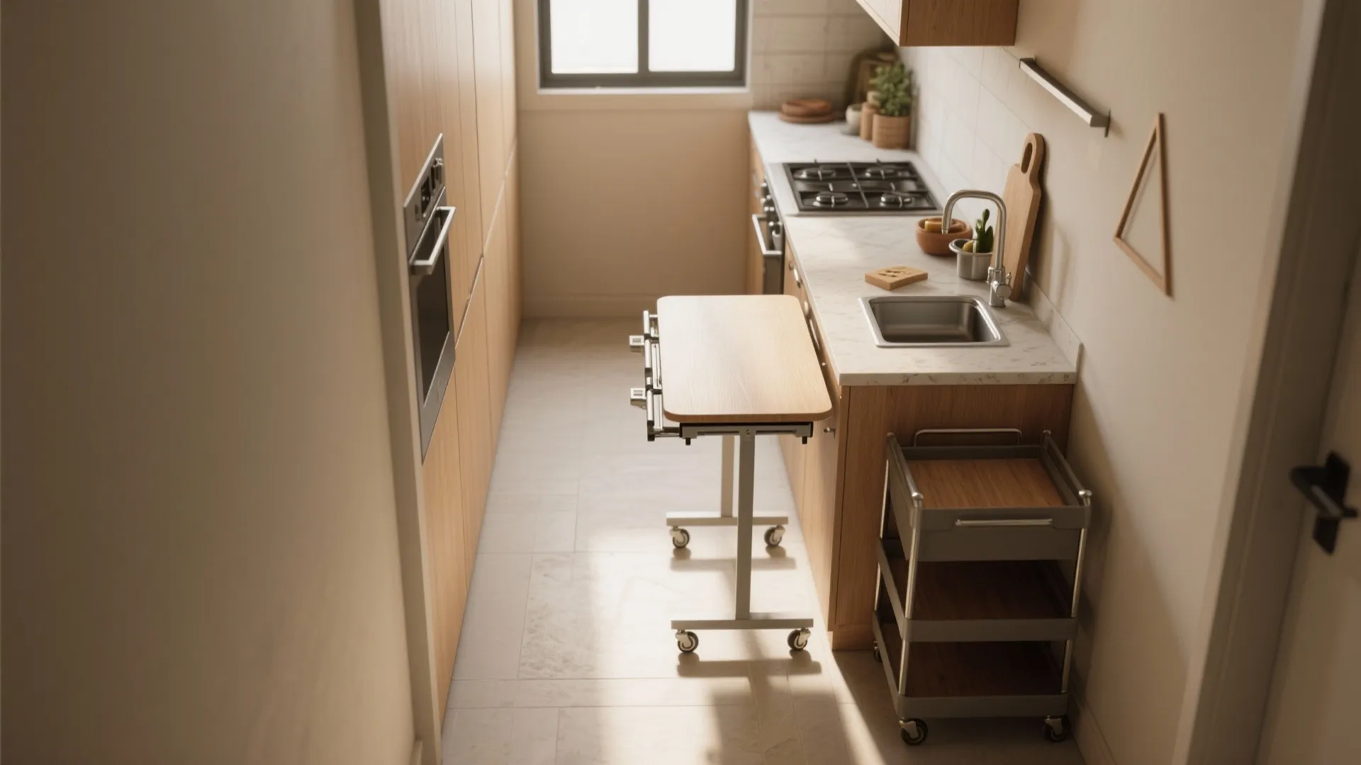 5. Flexible zones: fold-down surfaces and mobile islands