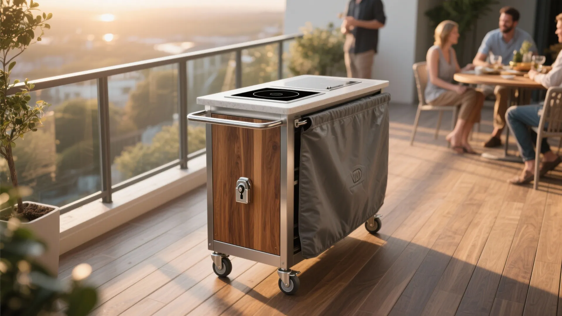 3. Compact island on wheels for flexible hosting