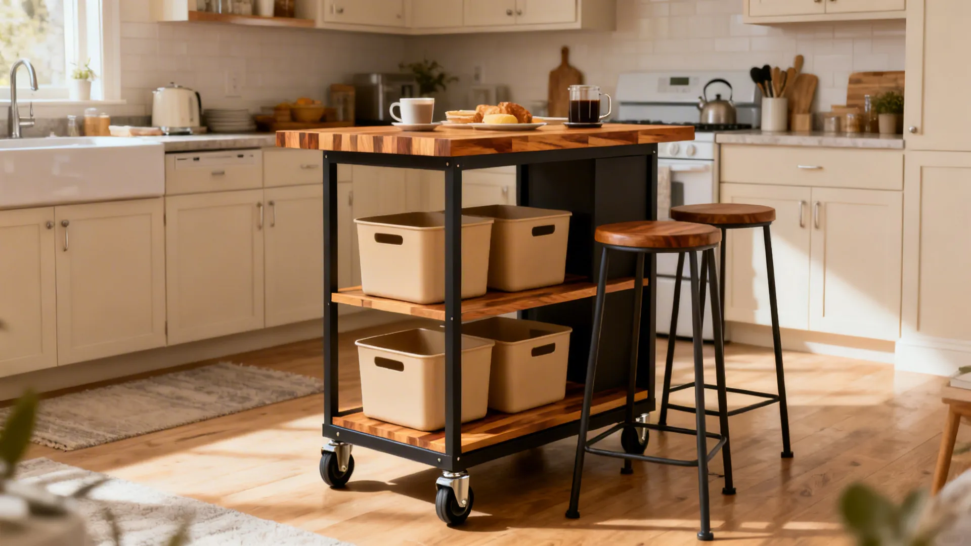 Mobile Island Cart as Breakfast Counter