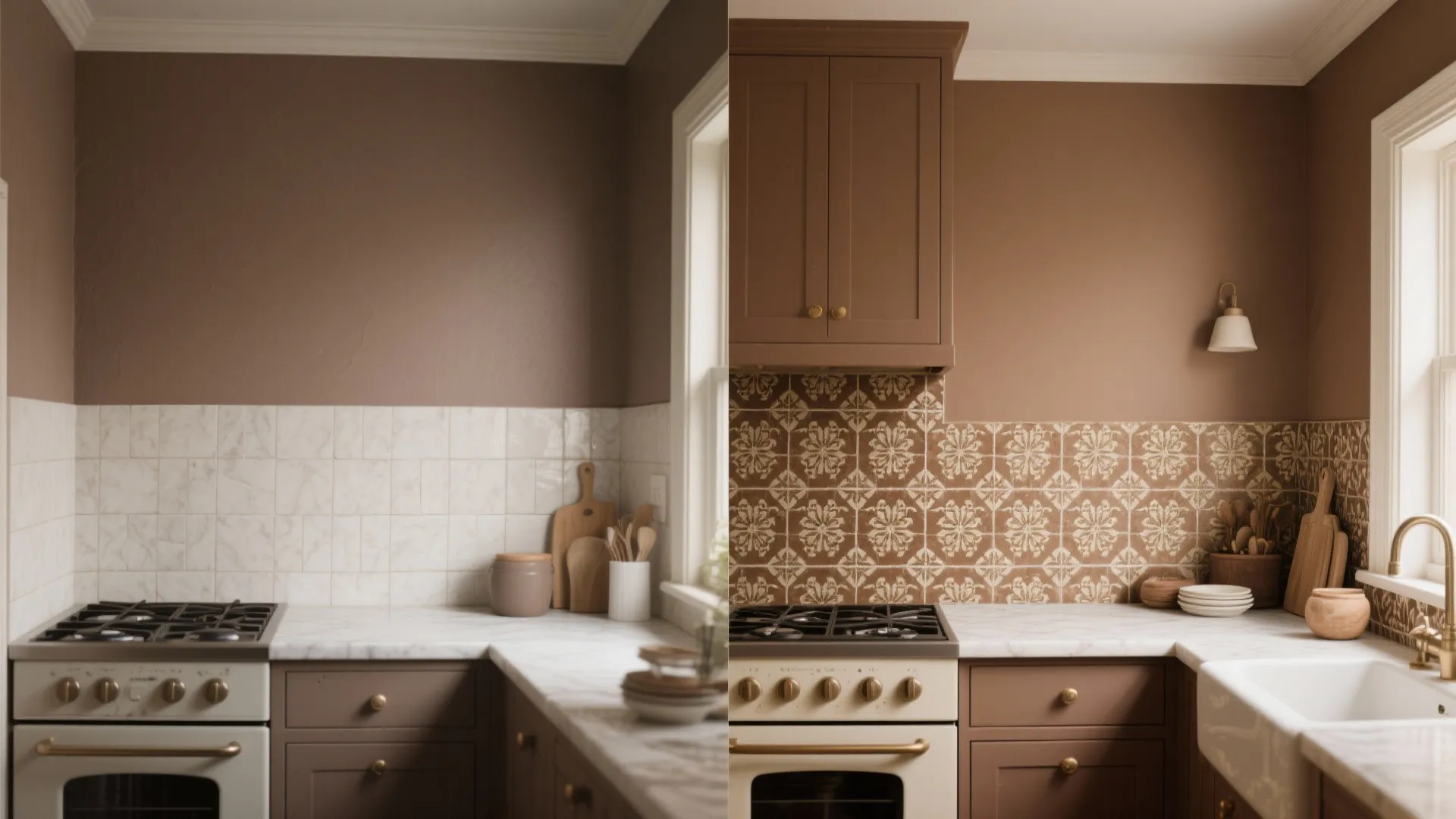 5. Muted Mocha with Patterned Backsplash