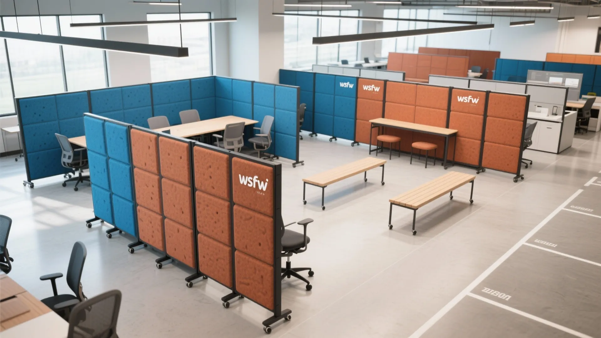 Modular acoustic panels and movable screens