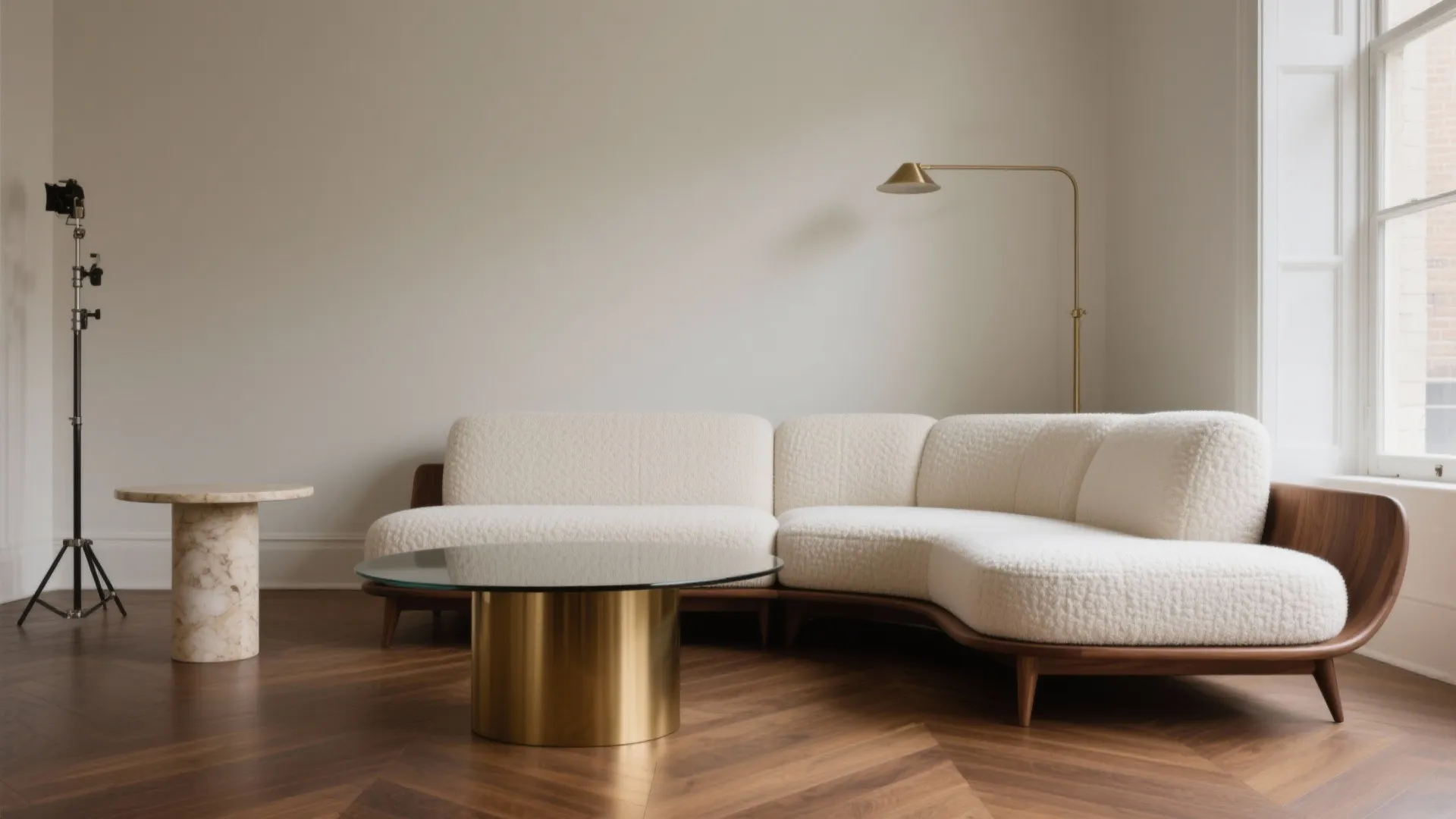 1) Sculptural modular seating in performance fabric