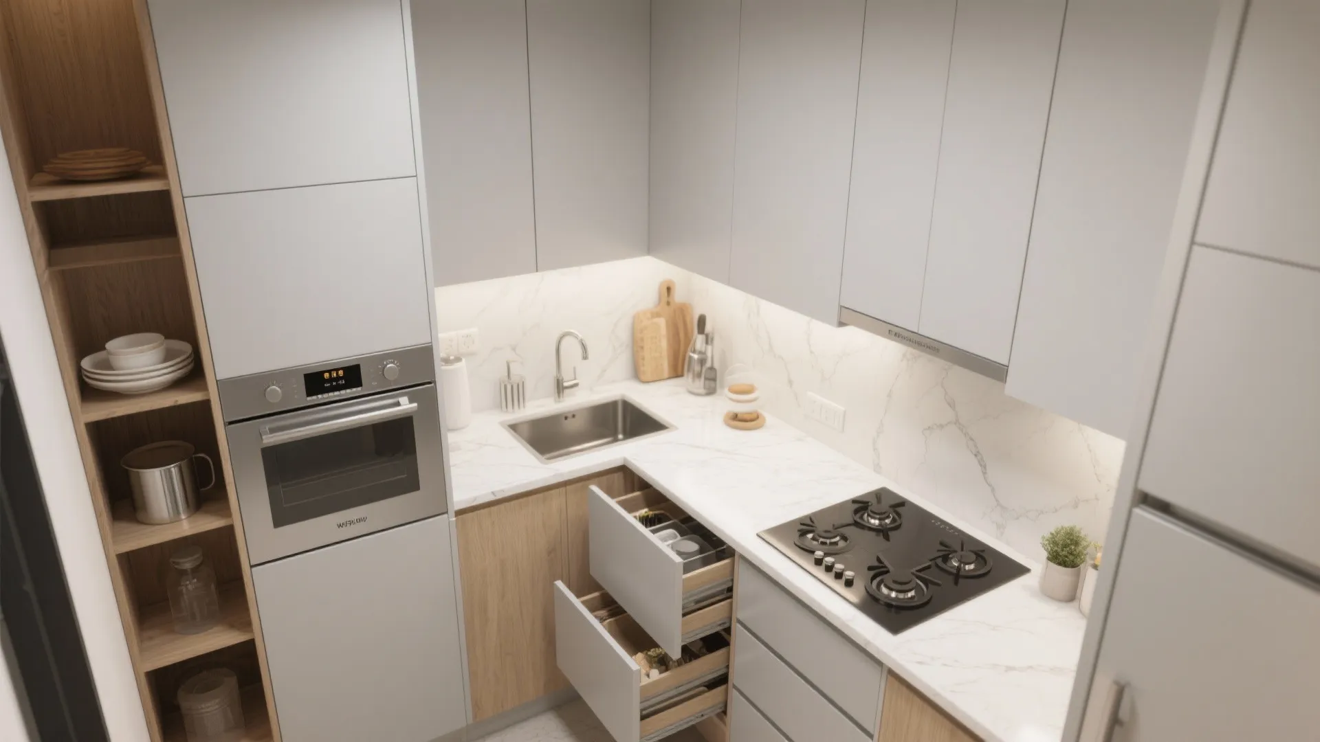 2) A modular kitchen tuned to compact footprints