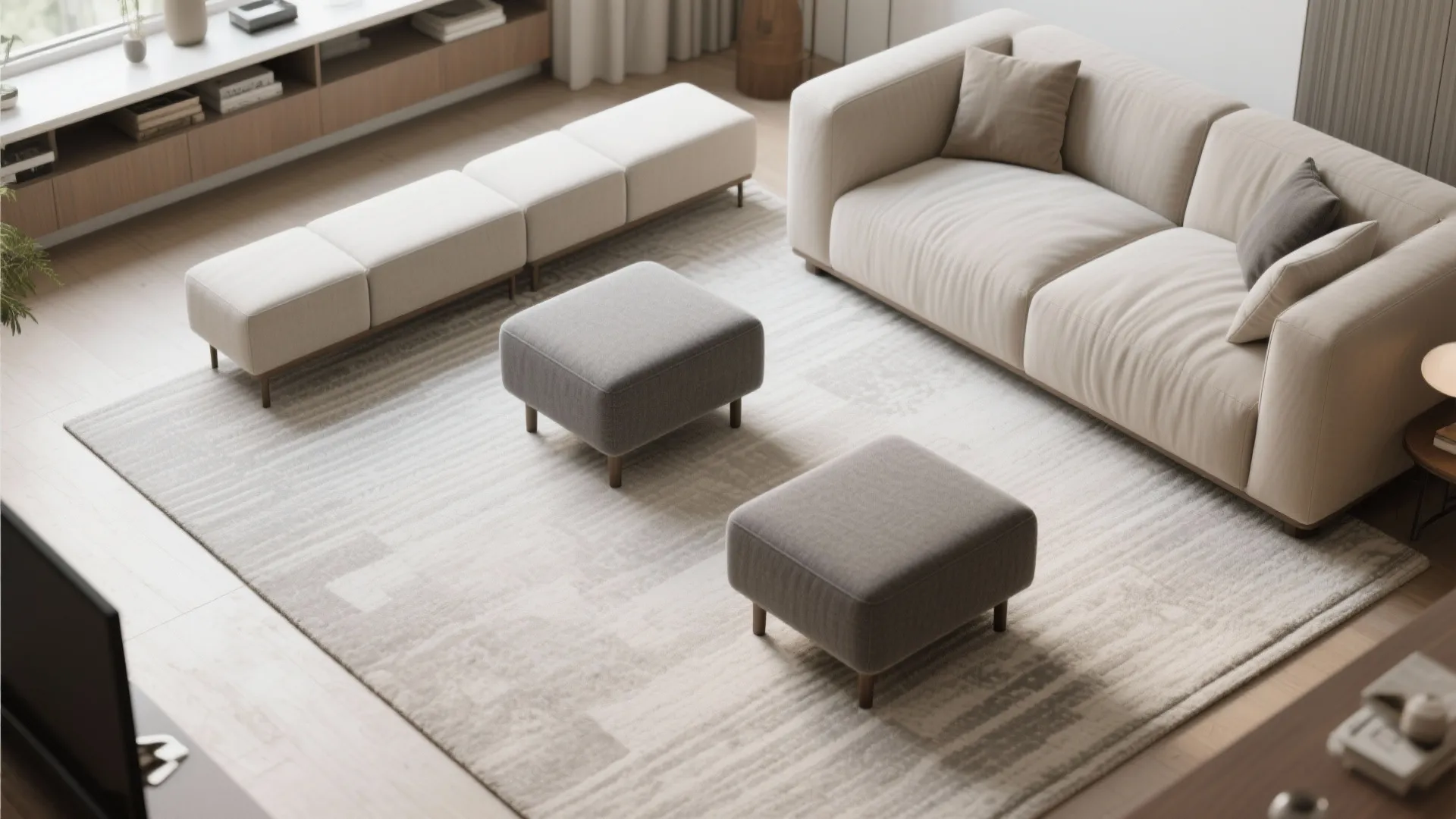 2) Slim, Modular Ottomans for Flexible Seating