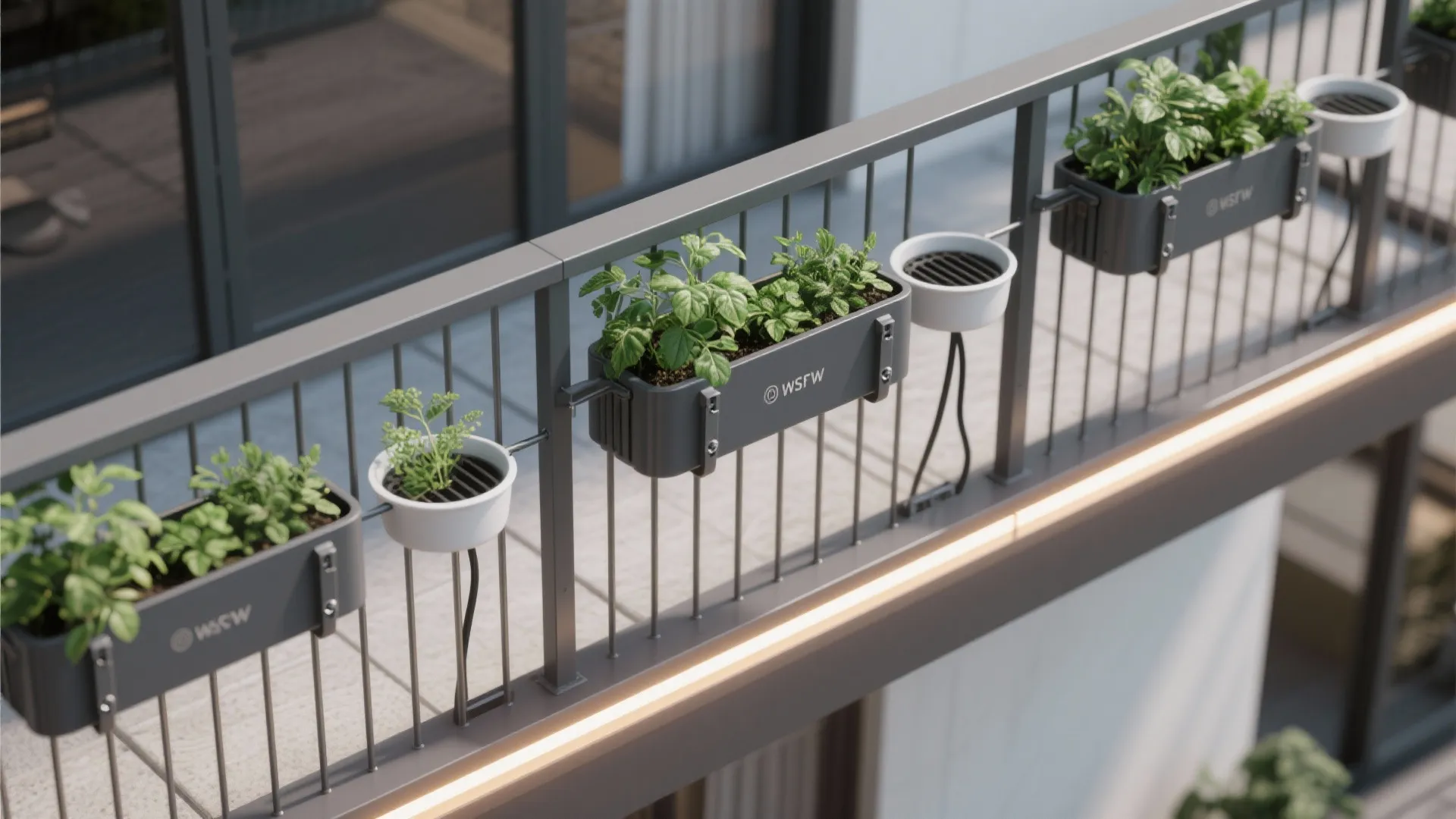 Modular Steel Railing with Planters and Lighting