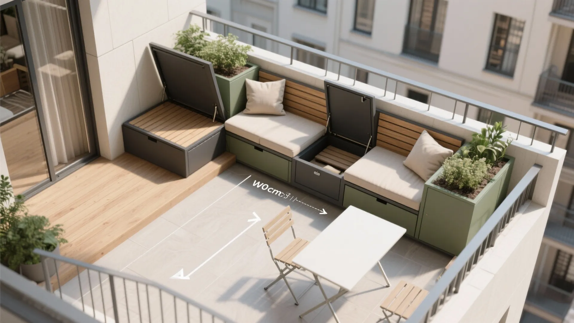 1) Modular seating with hidden storage