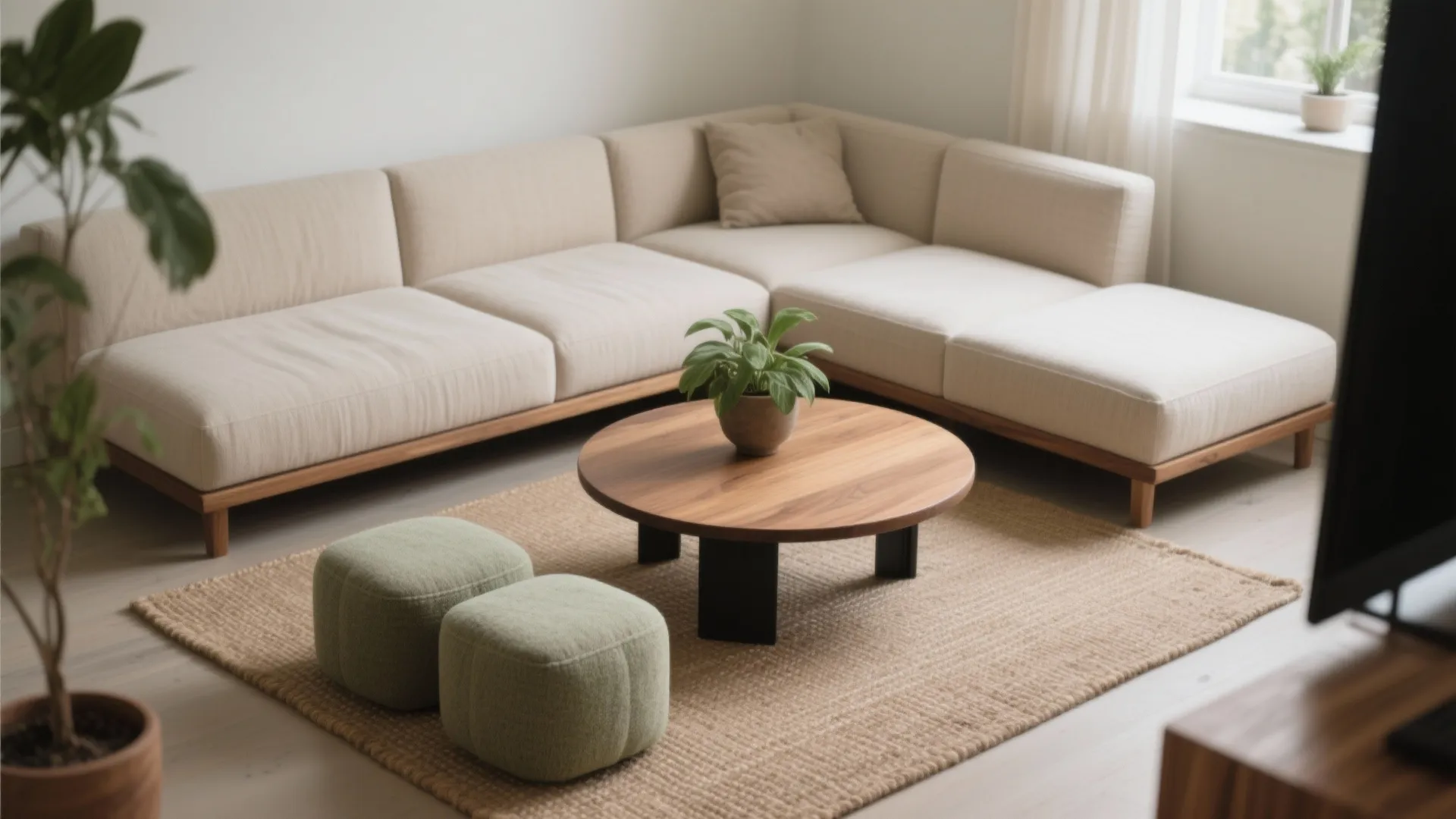 Low modular sofa with ottoman clusters
