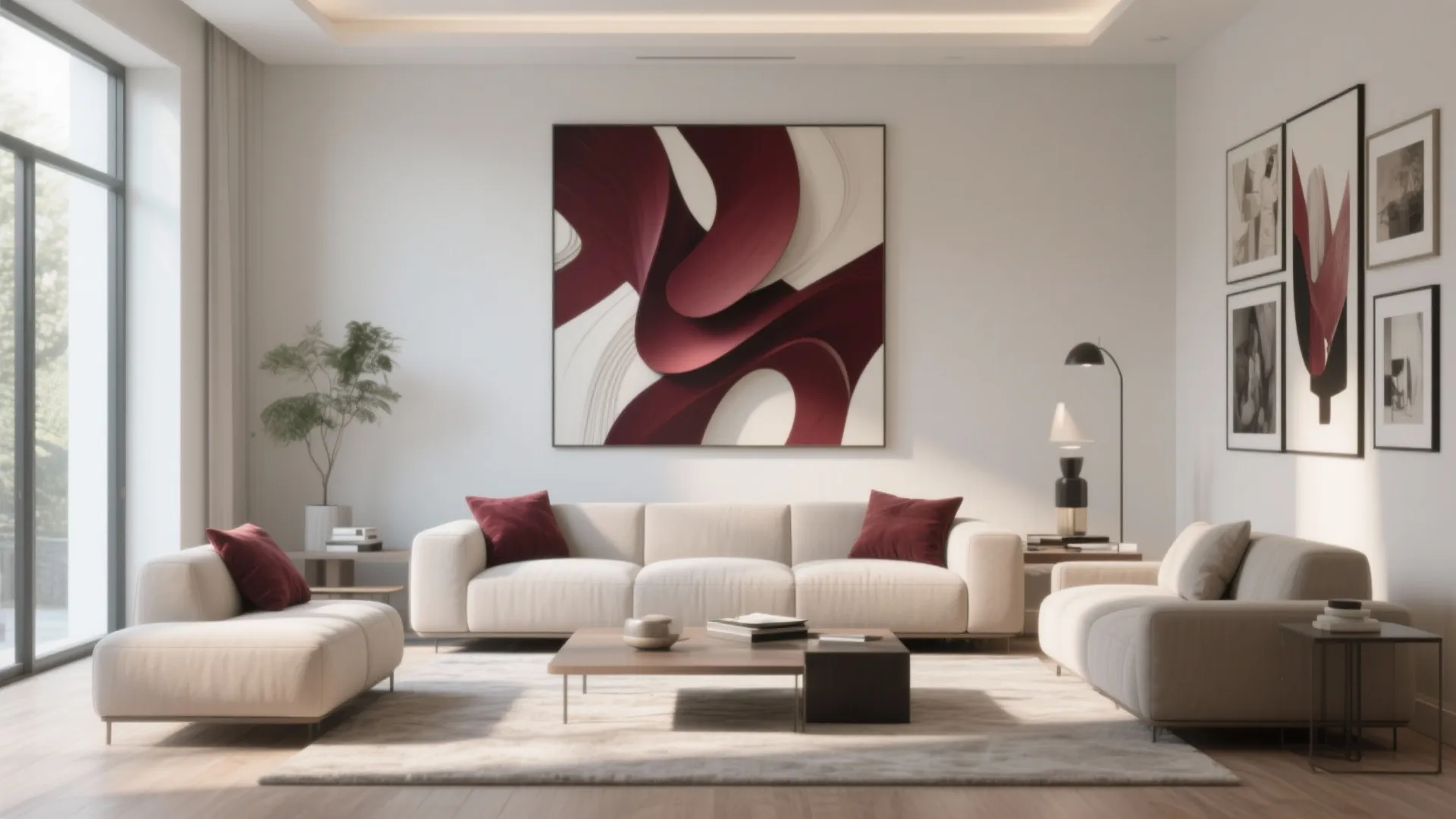 5. Modern Art with Burgundy Notes