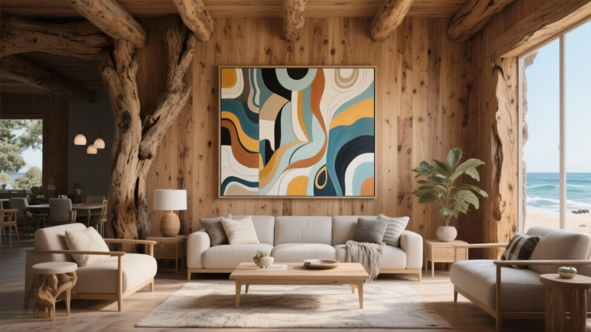 6. Modern Art Against Rustic Walls