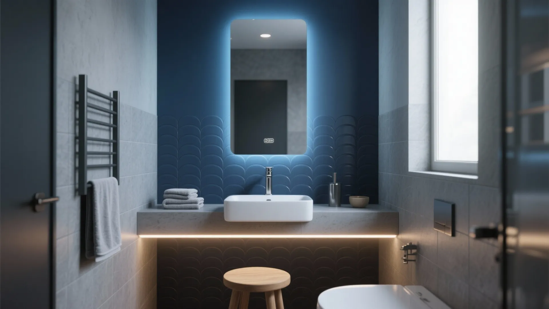 Modern Blue & Grey Bathroom: 5 Small-Space Ideas: Creative modern blue and grey bathroom inspirations that maximize style and function