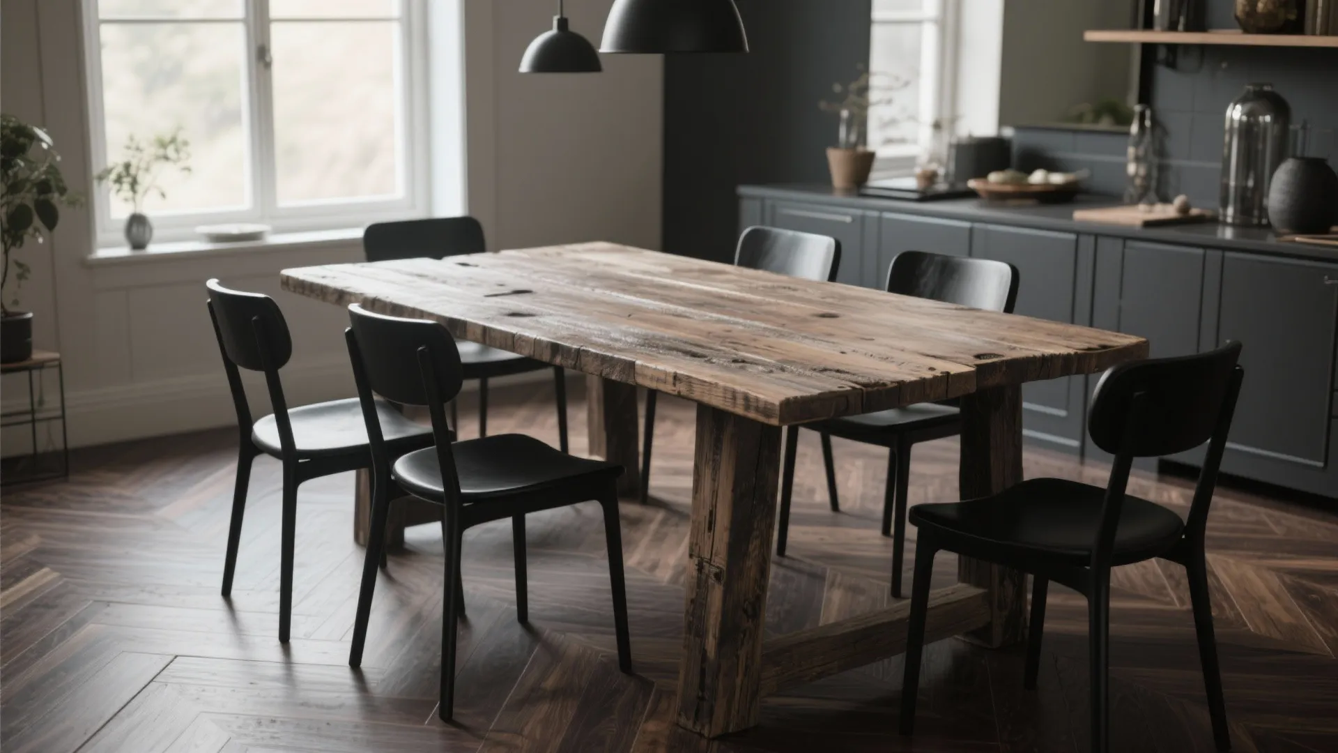 Tip 4: Mix Modern Chairs with a Rustic Table