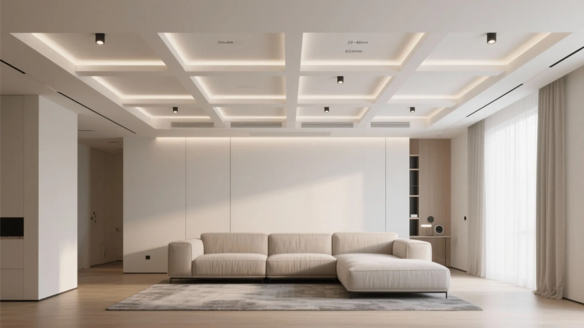 Modern Shallow Coffered Ceiling With Integrated Lighting