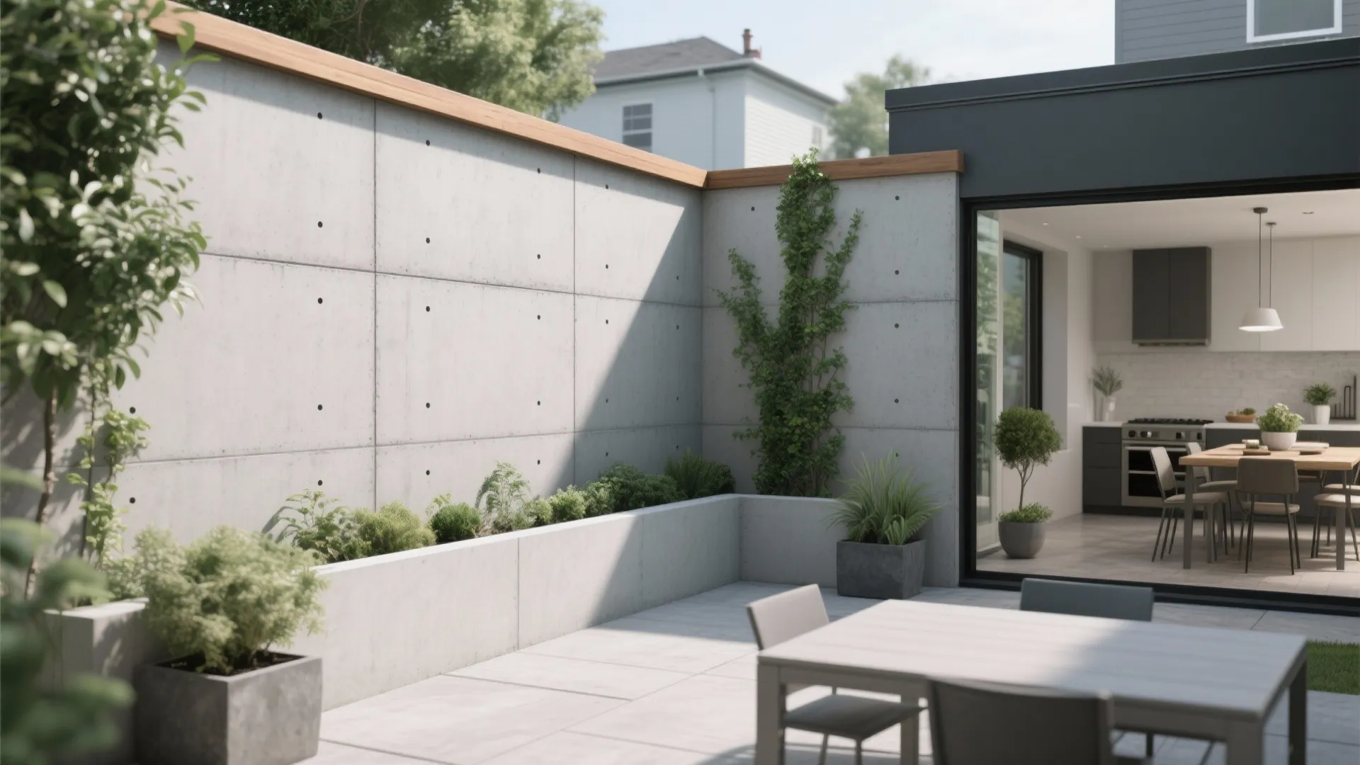 3) Modern concrete with a smooth parge finish