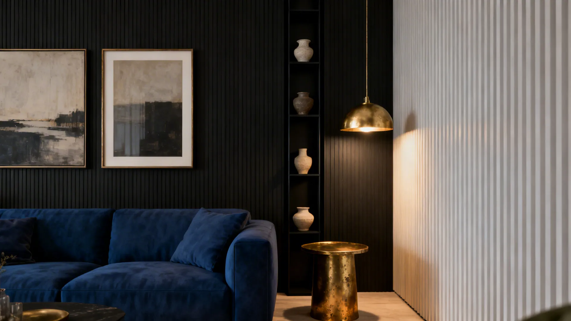 2. Modern Contrast — black accents and brass details