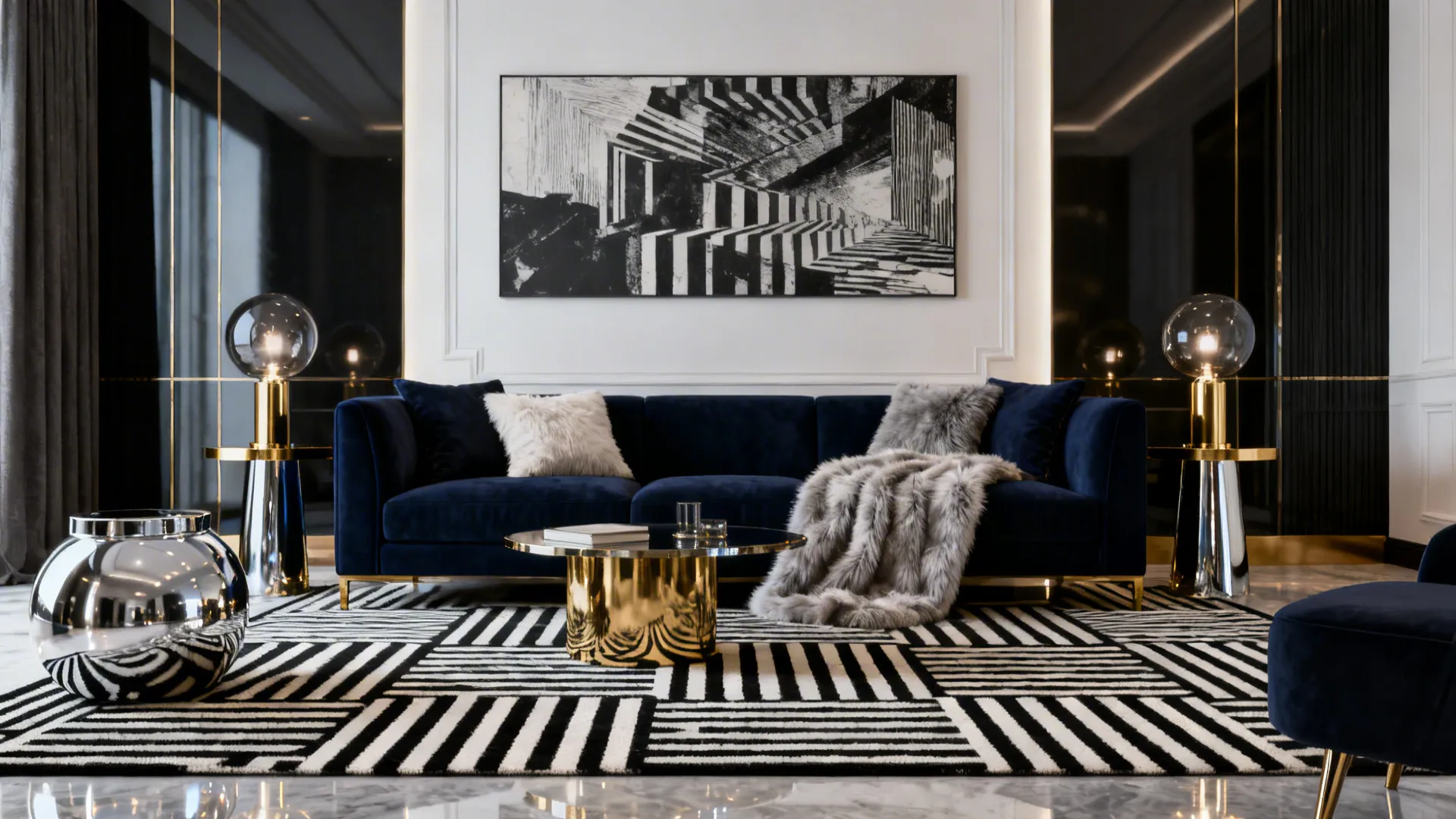 2. Modern Contrast: Monochrome with Metallic Touches