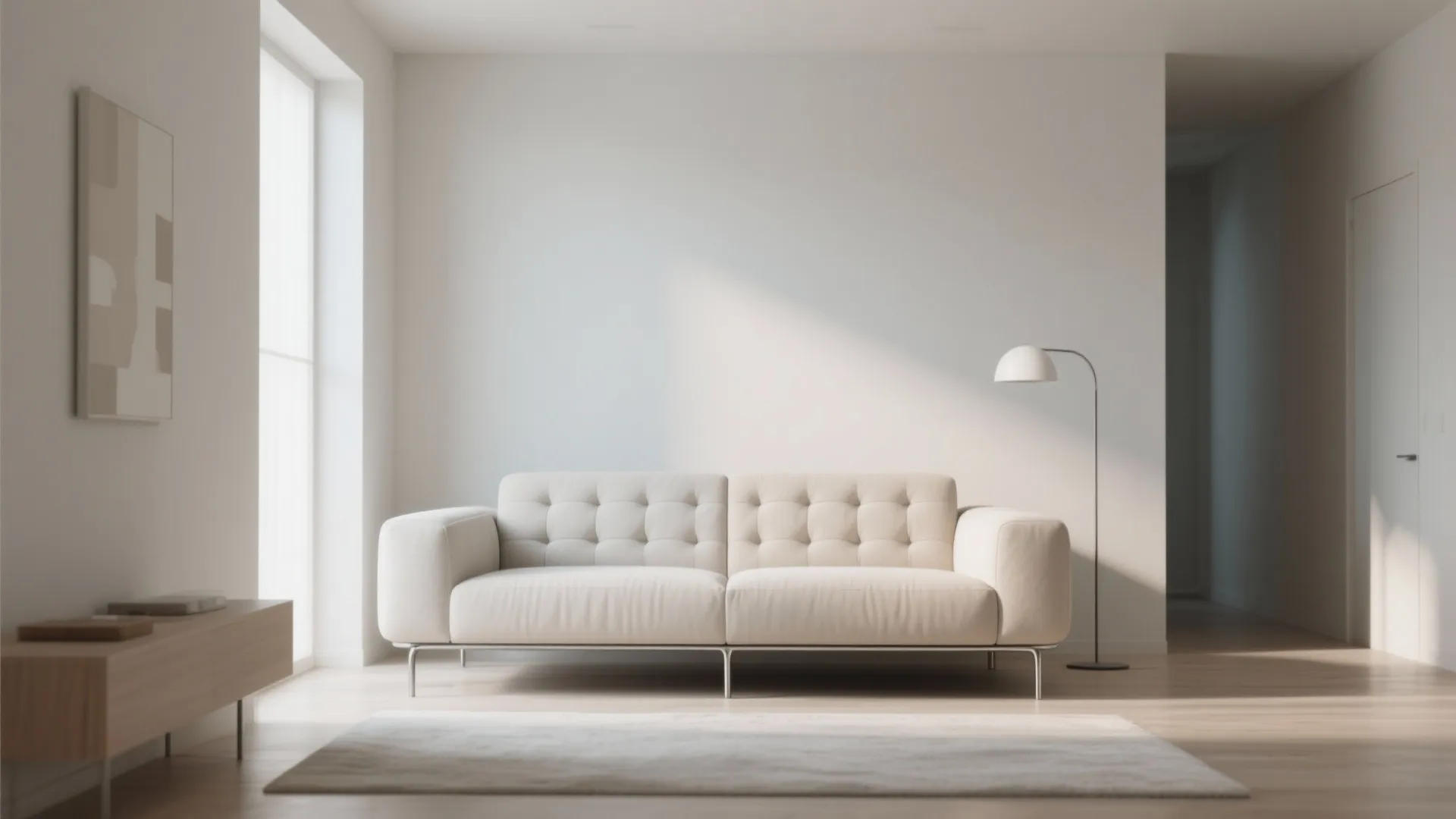 Tufted sofa with slim metal legs in a modern space