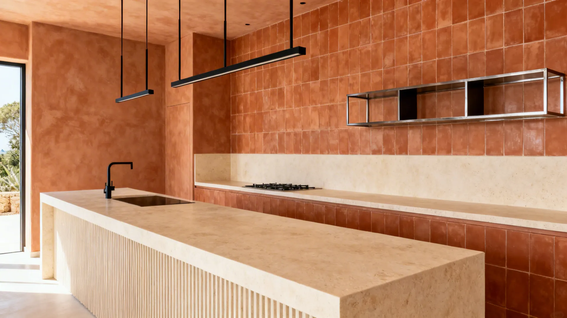 Modern Mediterranean: Terracotta with Stone and Black Metal