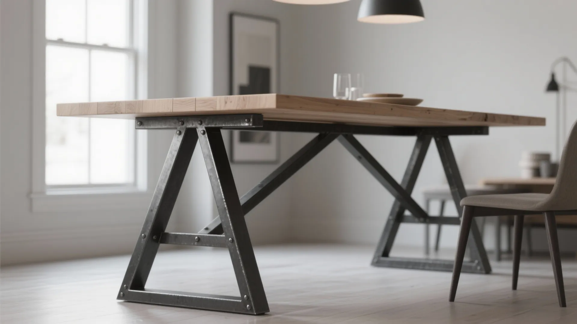 5. Modern Minimal Farm Table with Metal Base
