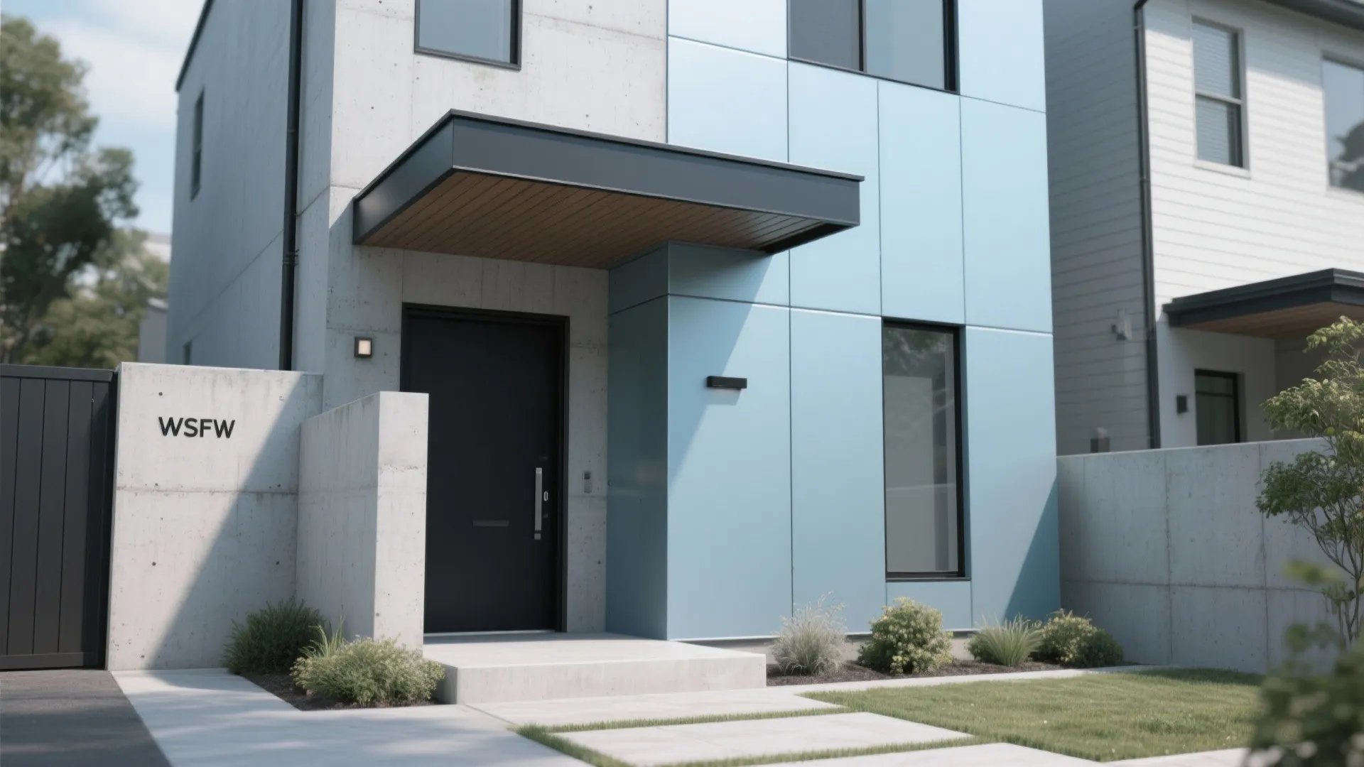 2. Modern Minimal — cool blue on metal and concrete