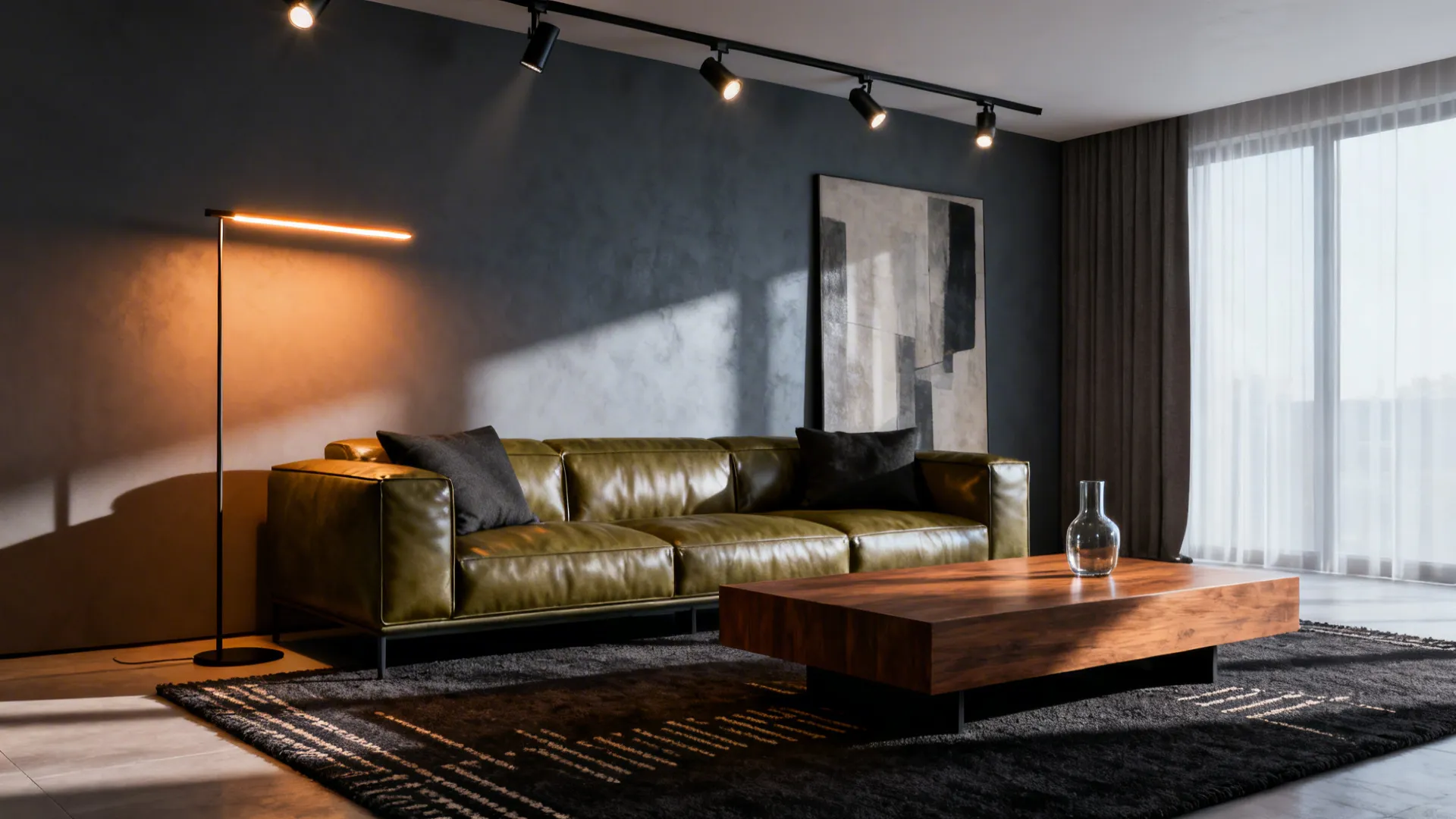 5. Modern Monochrome with Accent Lighting
