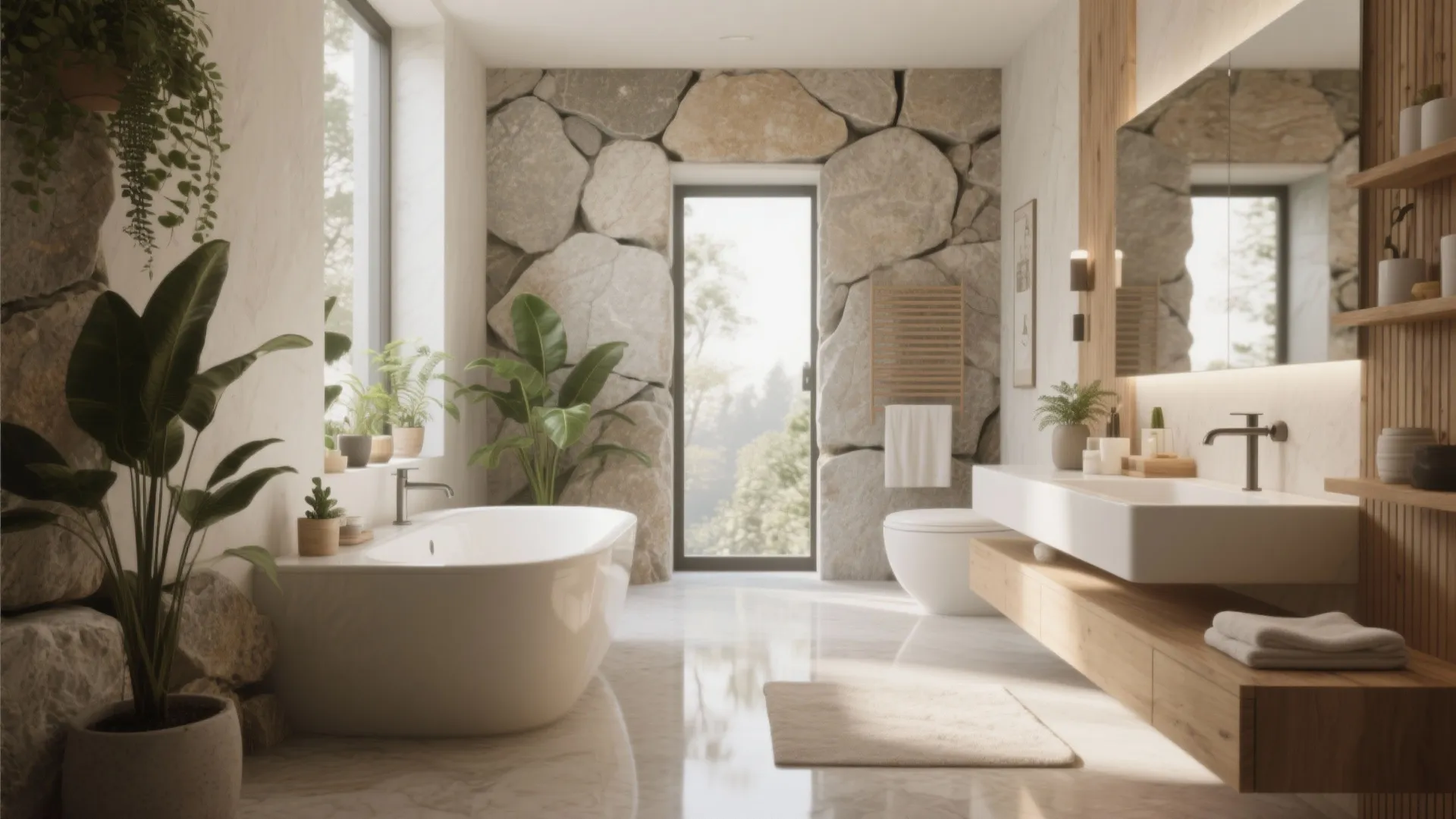 10 Modern Organic Bathroom Ideas: Natural textures meet sleek modern design for a serene bathroom retreat